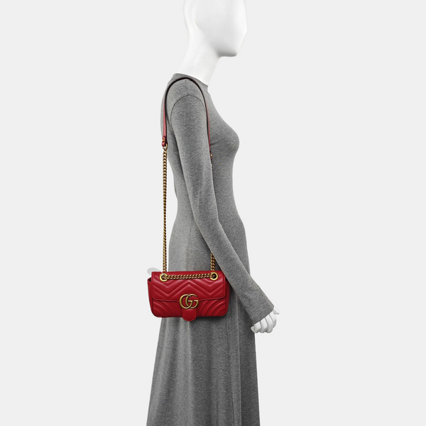 GG Marmont Small Quilted Calfskin Red