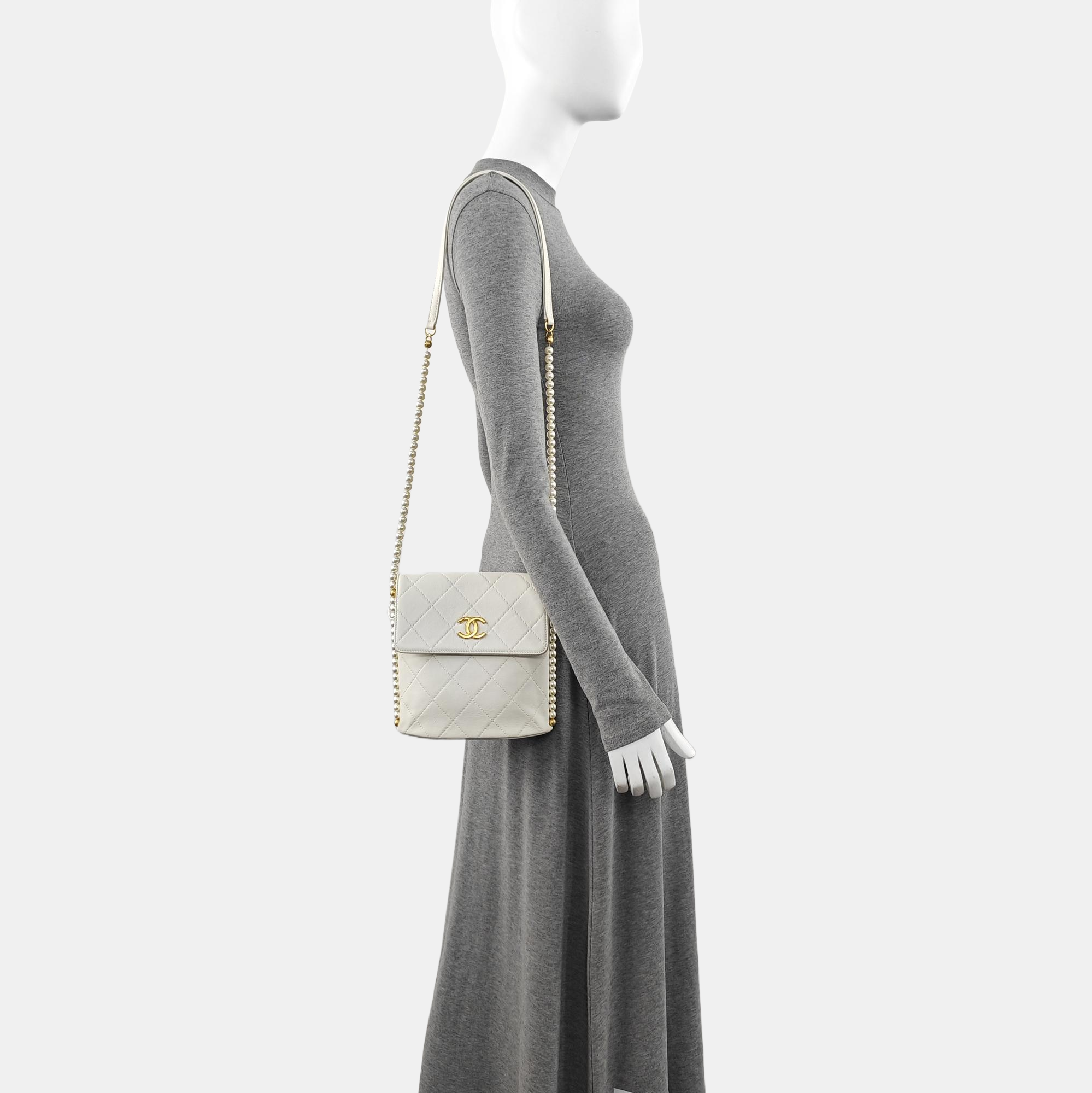 Quilted Calfskin Shoulder Bag Small White