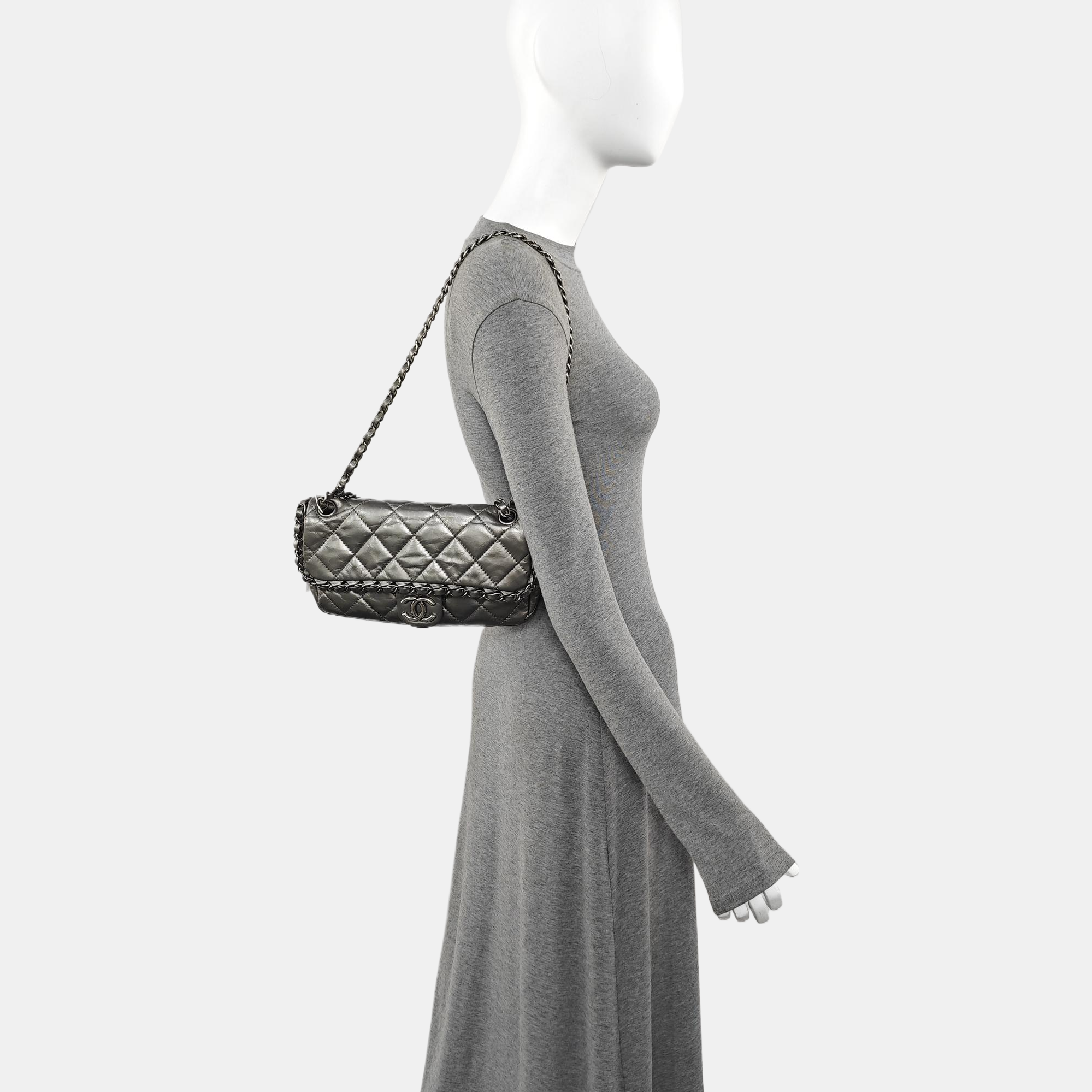 Quilted Calfskin Shoulder Bag Silver
