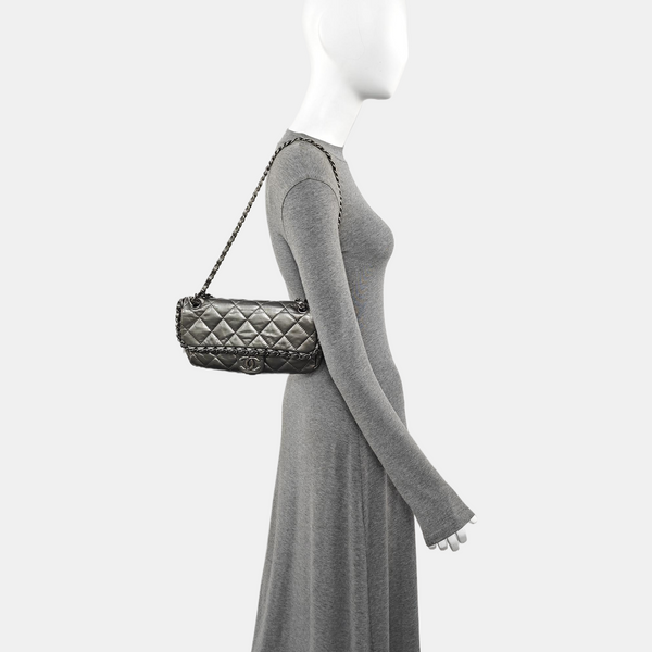 Quilted Calfskin Shoulder Bag Silver