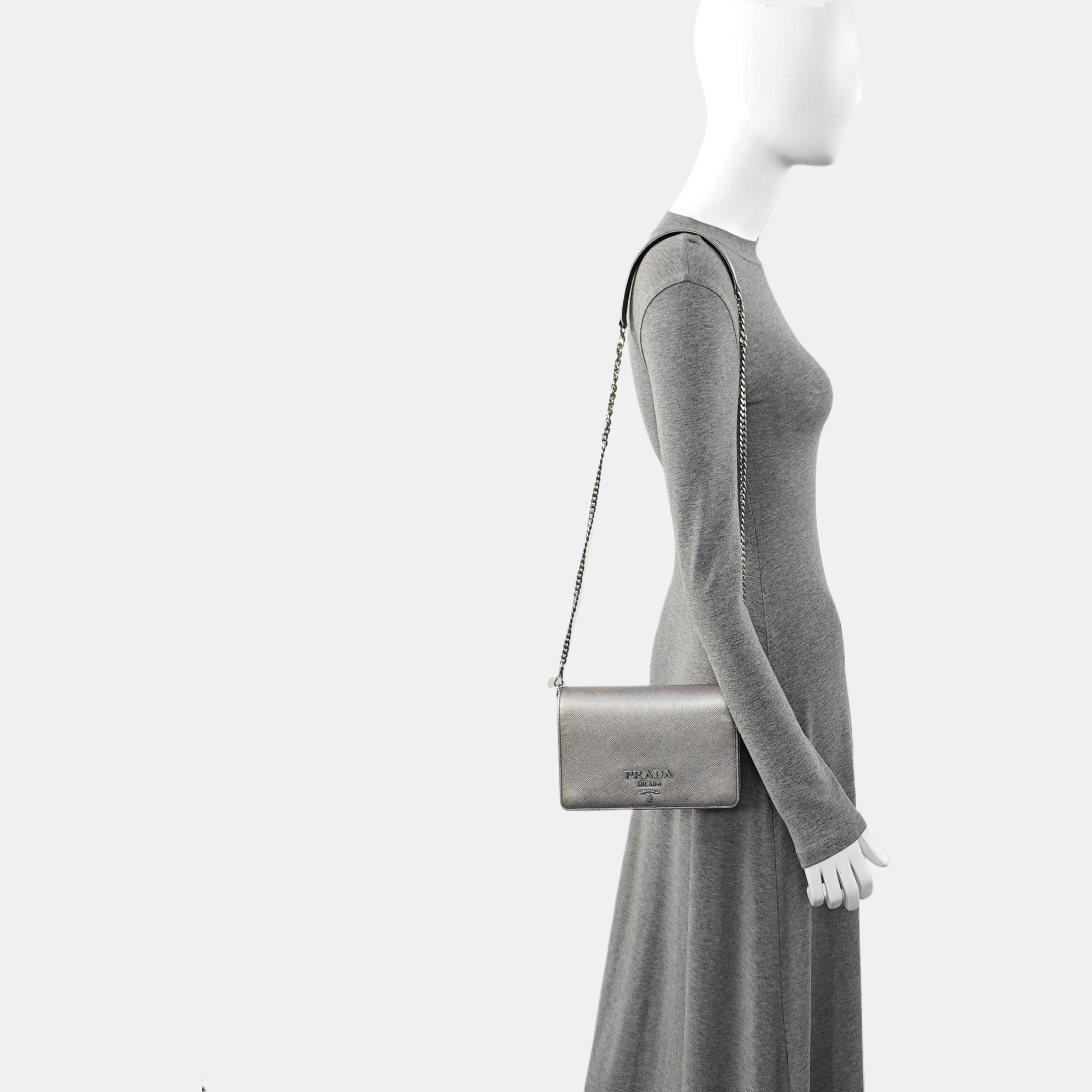 Saffiano Calfskin Shoulder Bag Silver