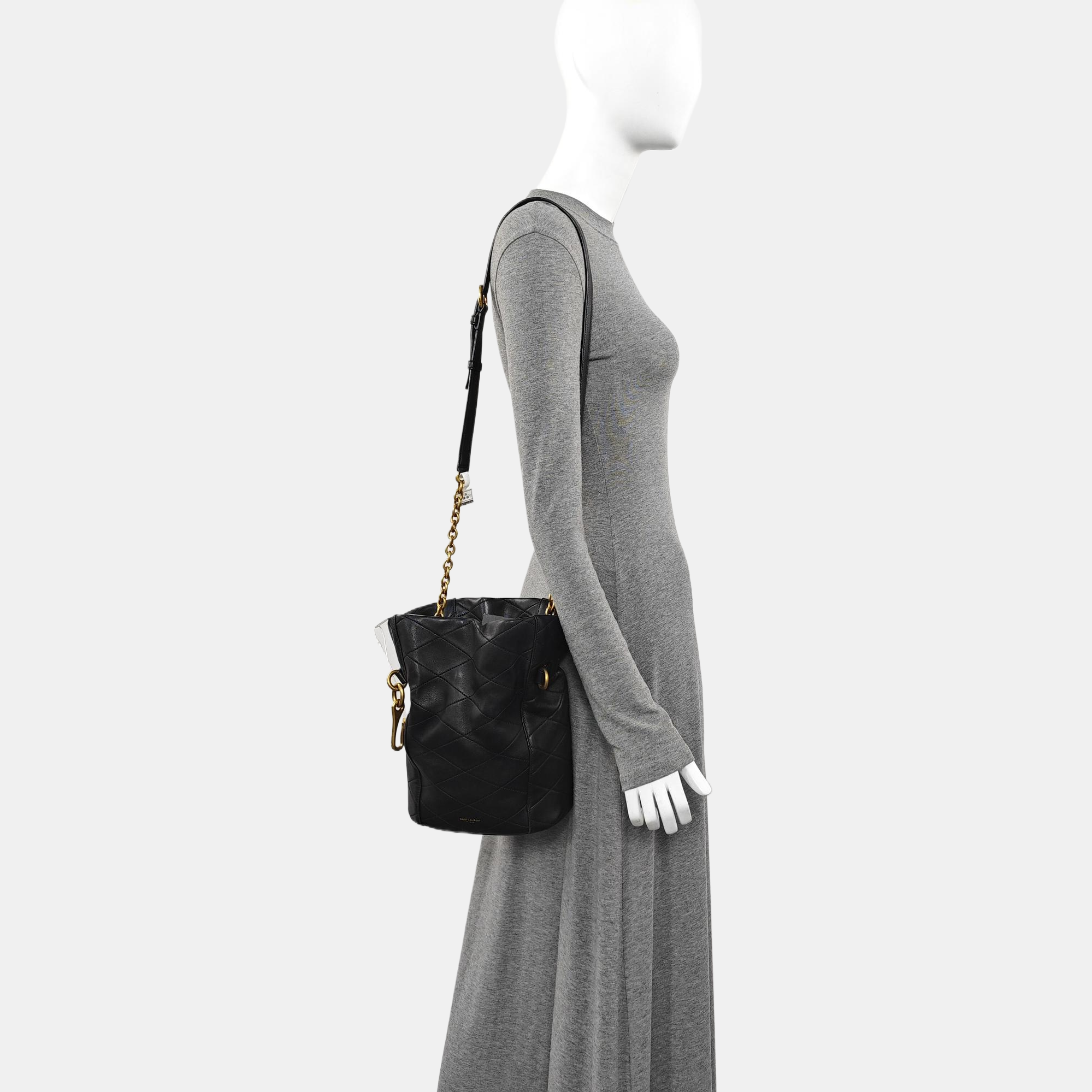 Quilted Lambskin Bucket Bag Black