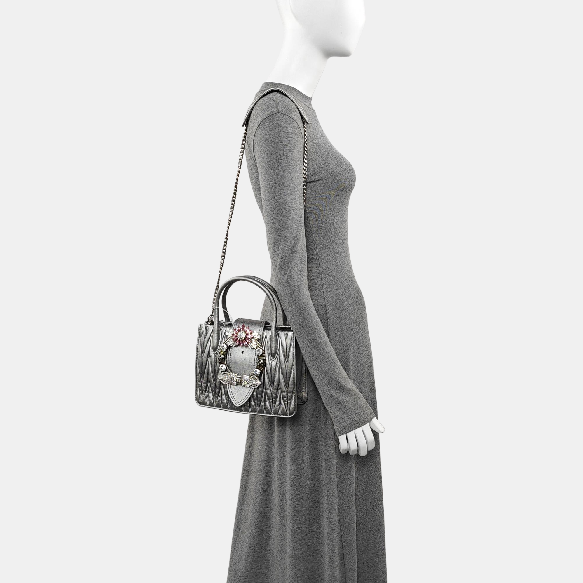 Miu Lady Quilted Lambskin Silver