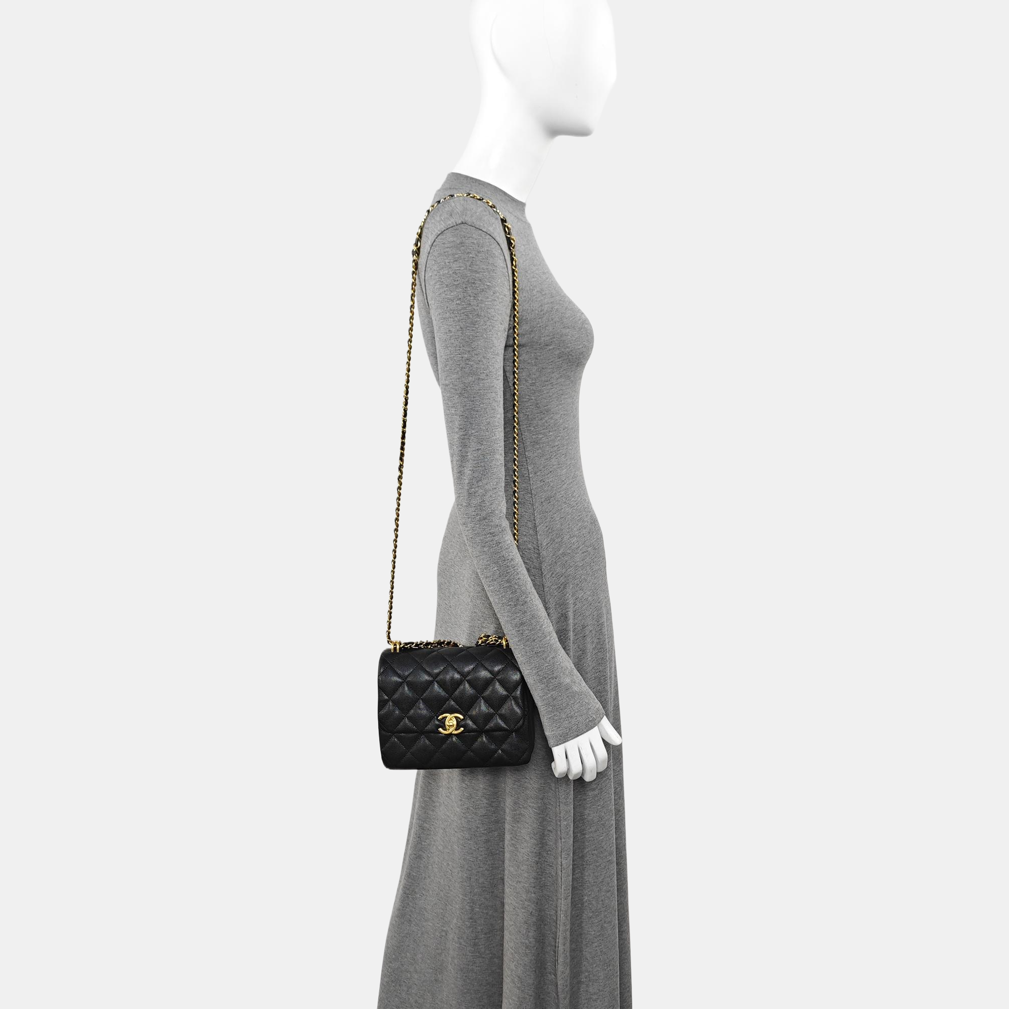 Quilted Grained Calfskin Crossbody Bag Black