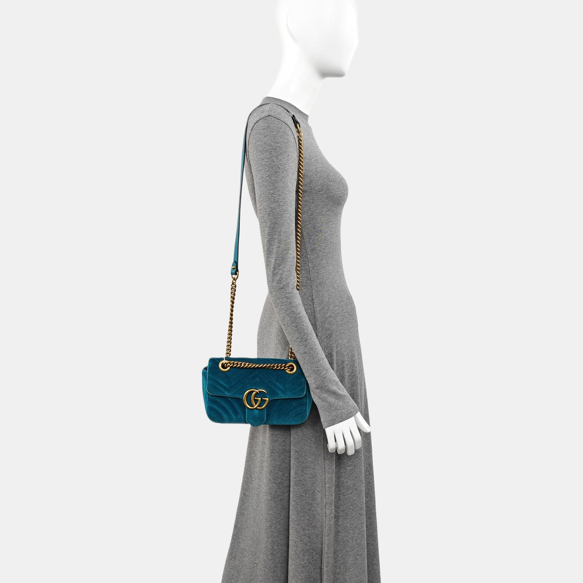 GG Marmont Small Quilted Velvet Blue