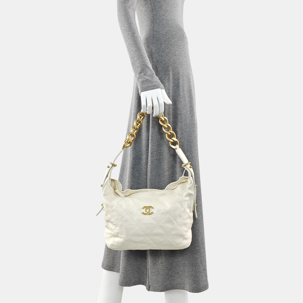 Quilted Calfskin Shoulder Bag White