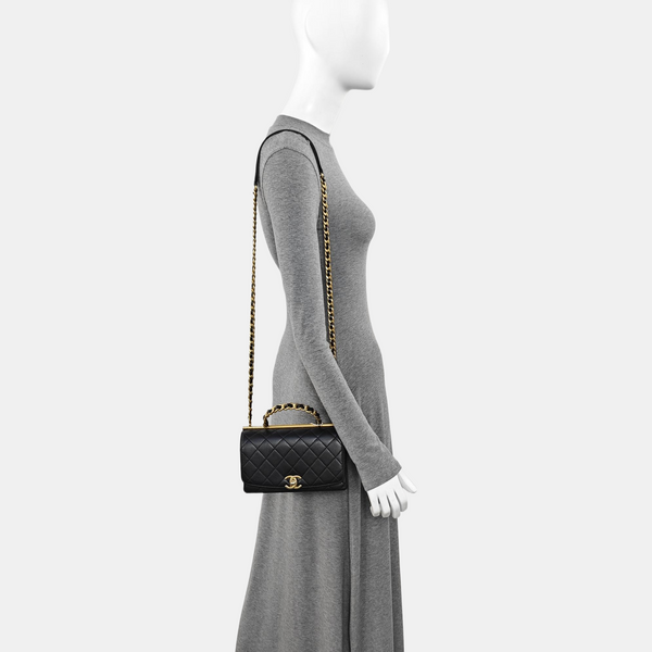 TWO TONE CHAIN HANDLE Small Quilted Lambskin Black