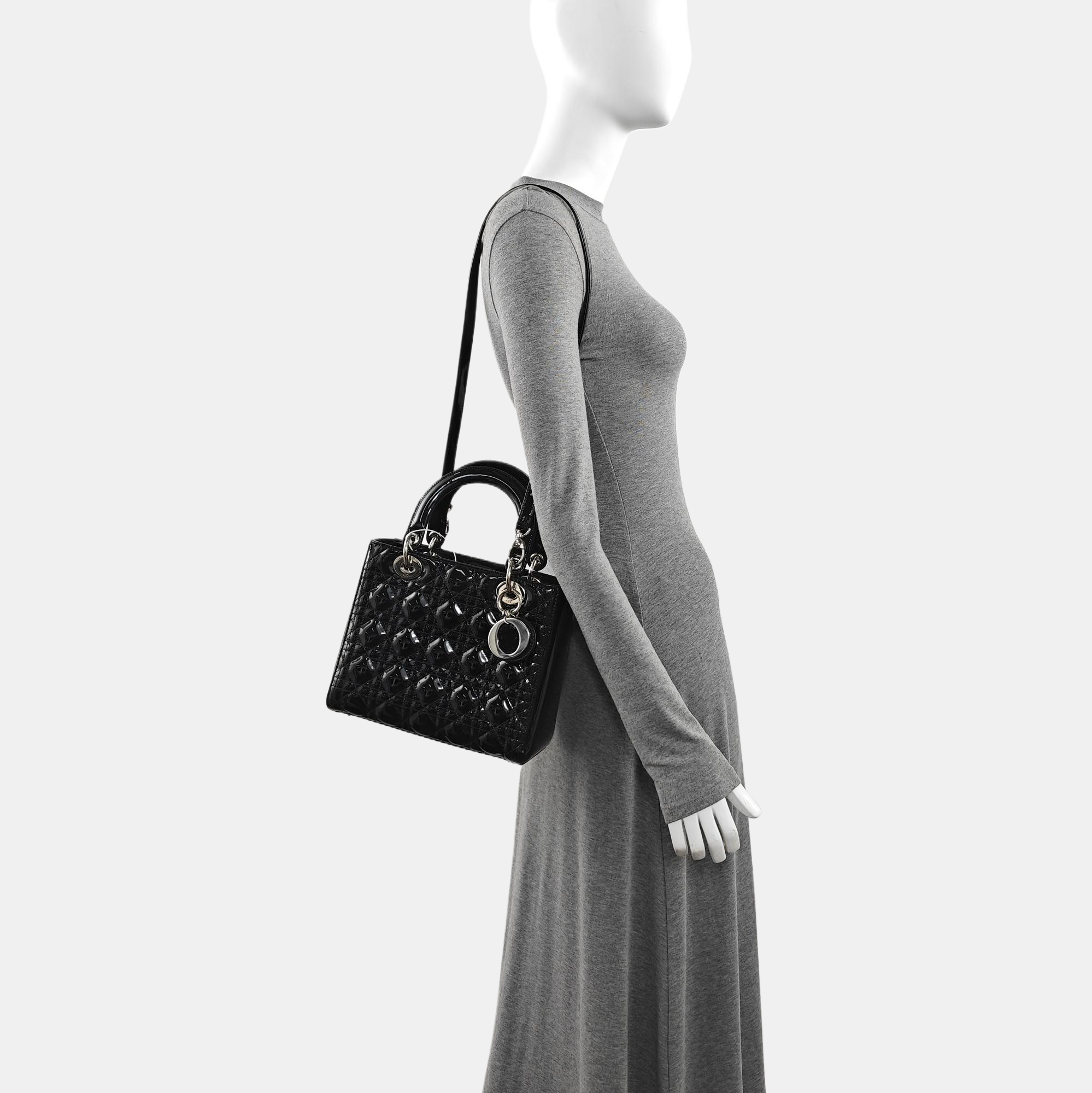Lady Dior Medium Cannage Patent Leather Black