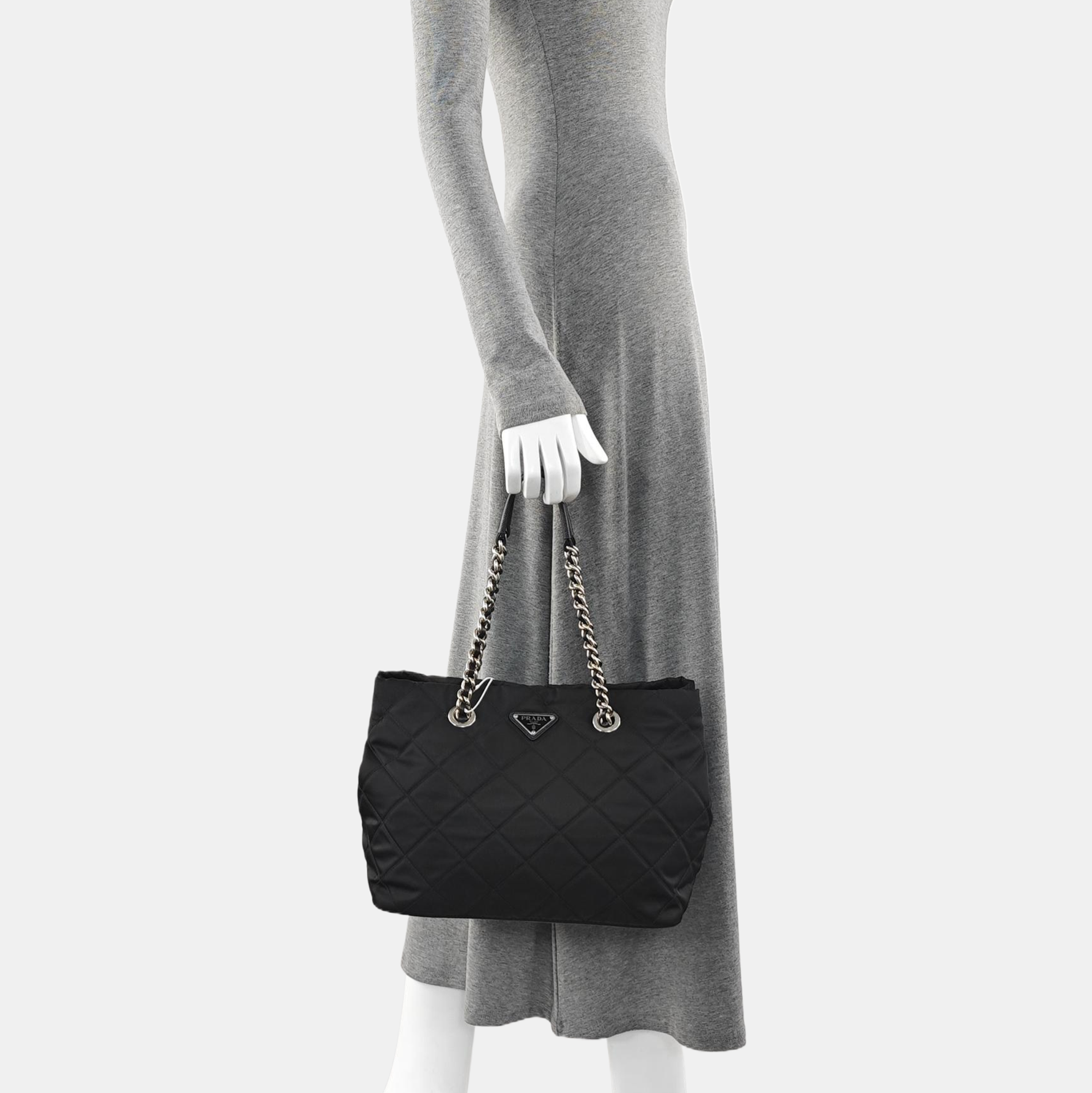 Quilted Nylon Tote Bag Black