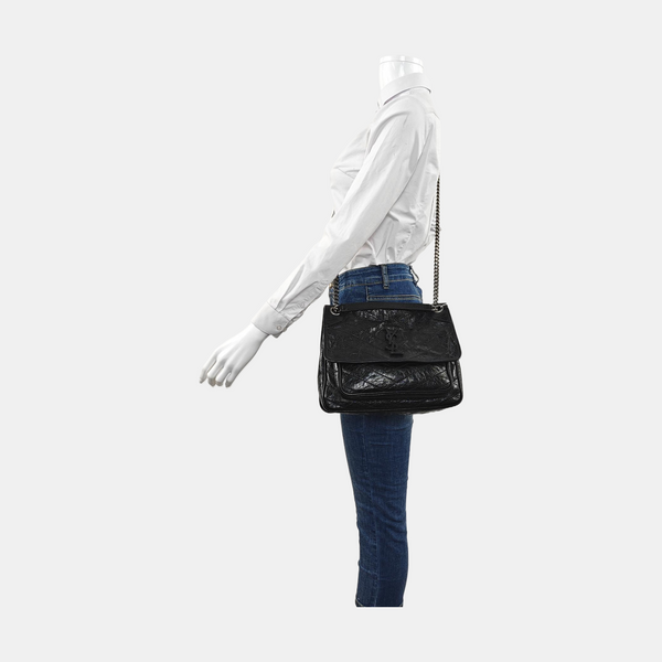 NIKI Medium Chevron Calfskin Black