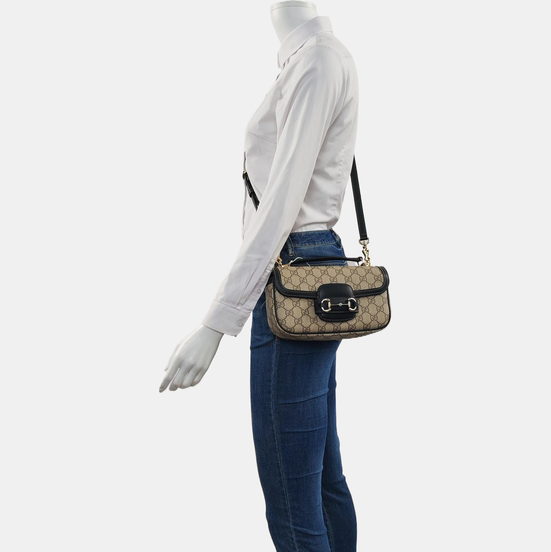 Horsebit 1955 Small Monogram Coated Canvas Beige