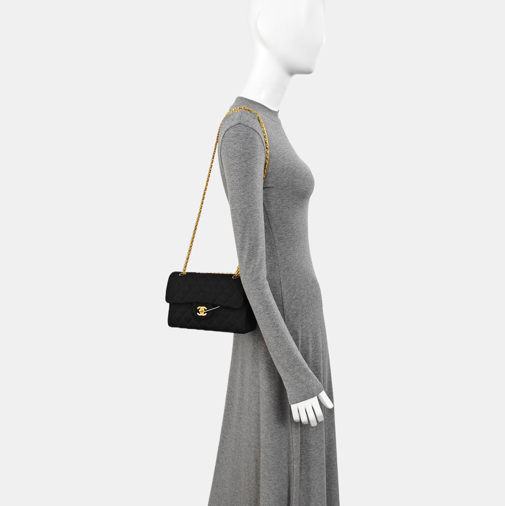 Quilted Fabric Shoulder Bag Black