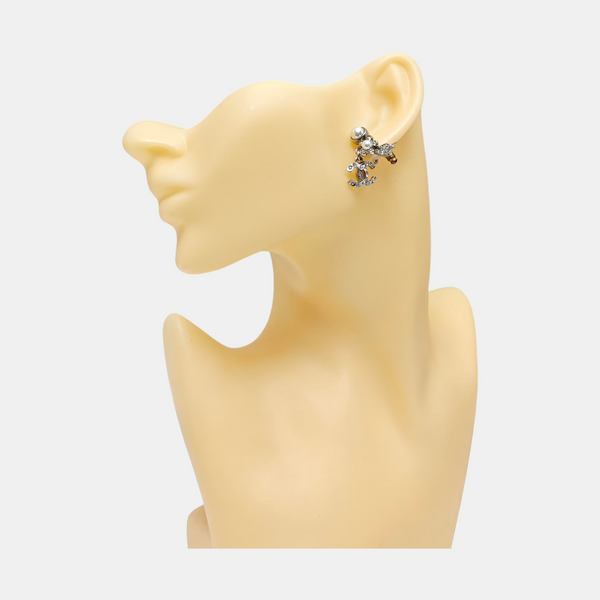 CC Logo Metal Silver Stud Earrings