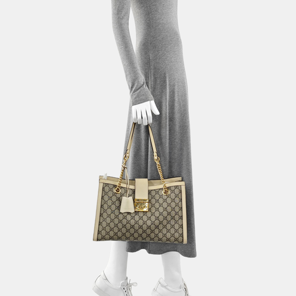 Padlock Medium Monogram Coated Canvas Beige