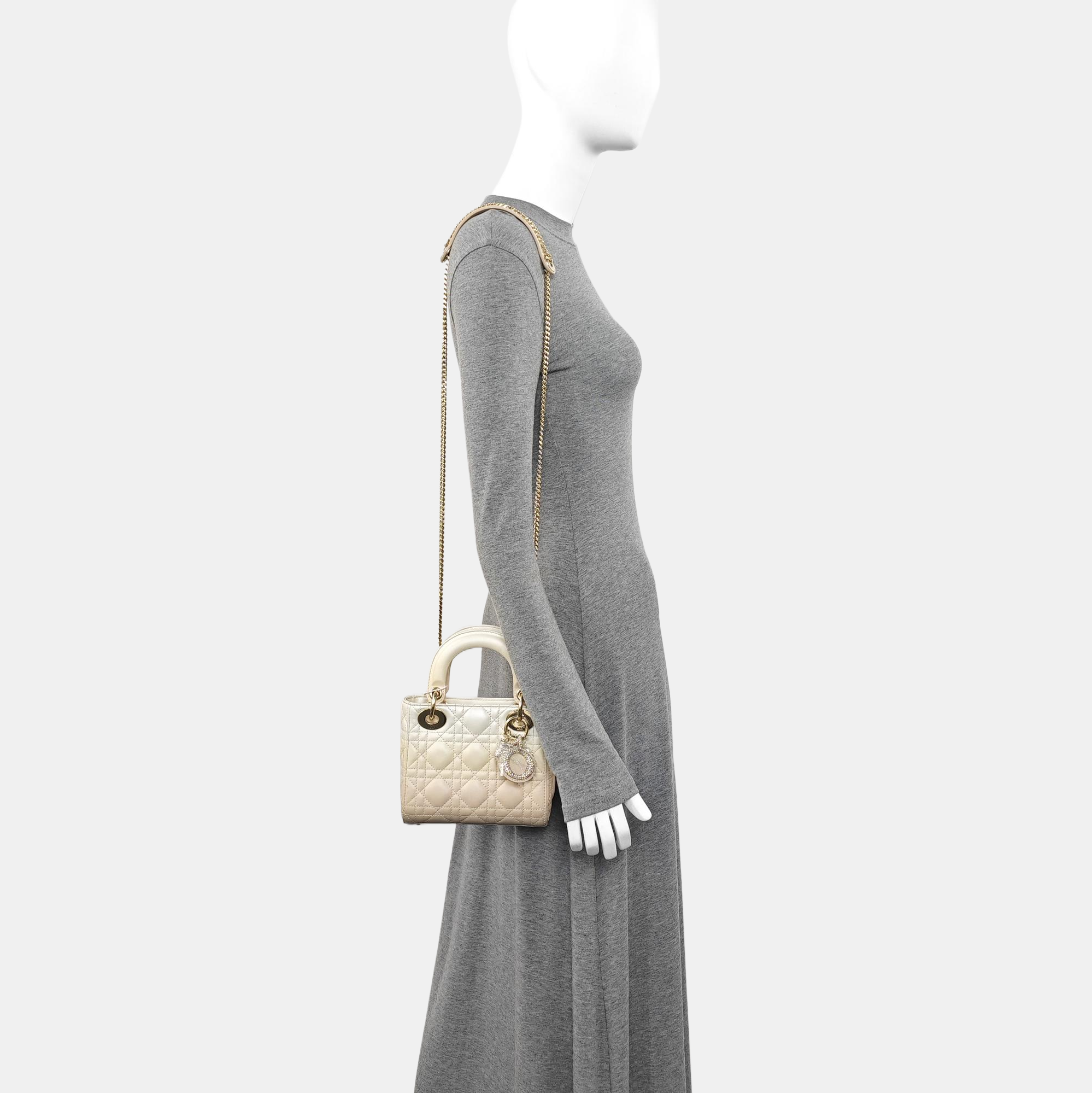 Lady Dior Mini Cannage Lambskin Beige