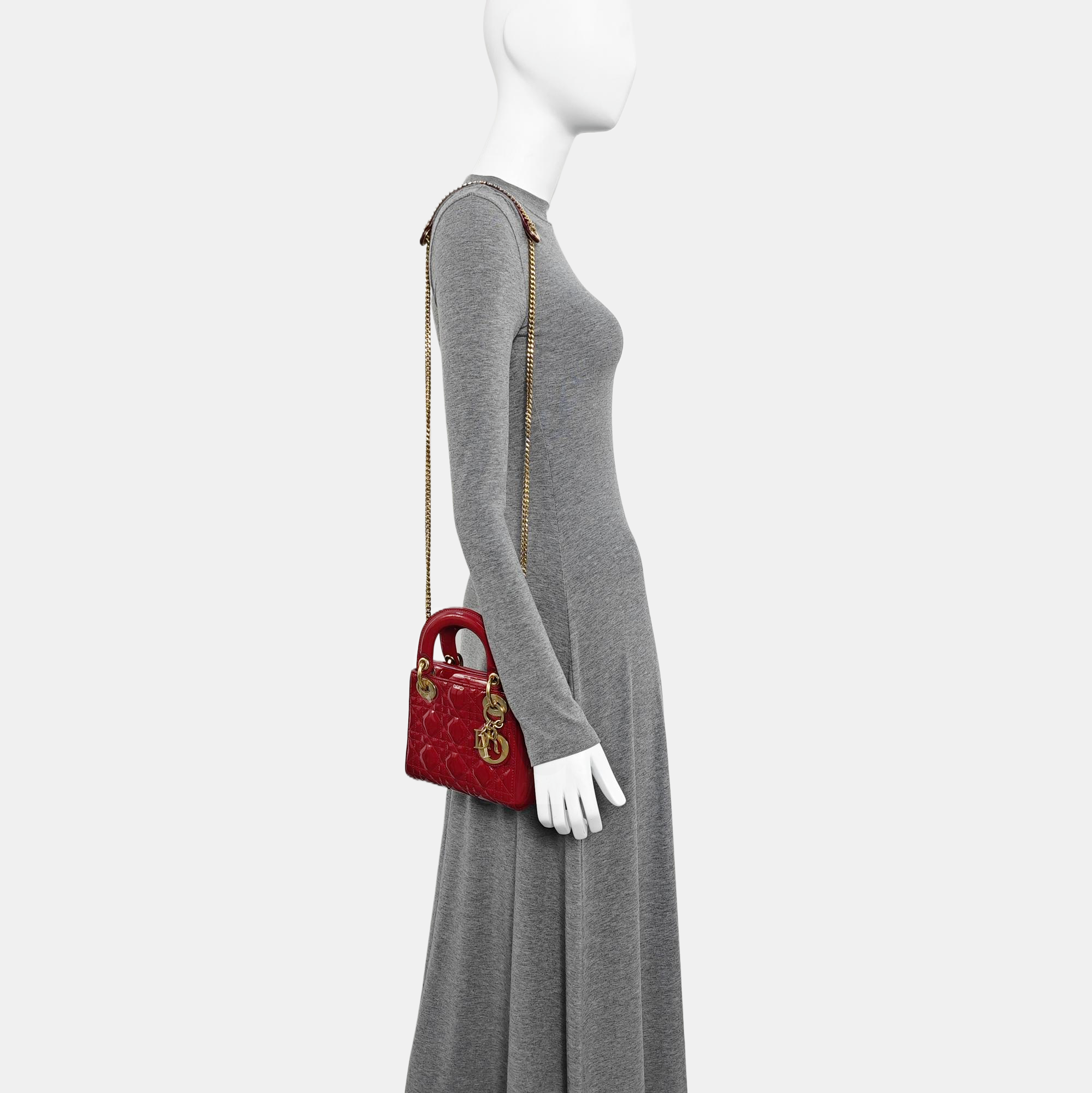 Lady Dior Mini Cannage Patent Calfskin Red