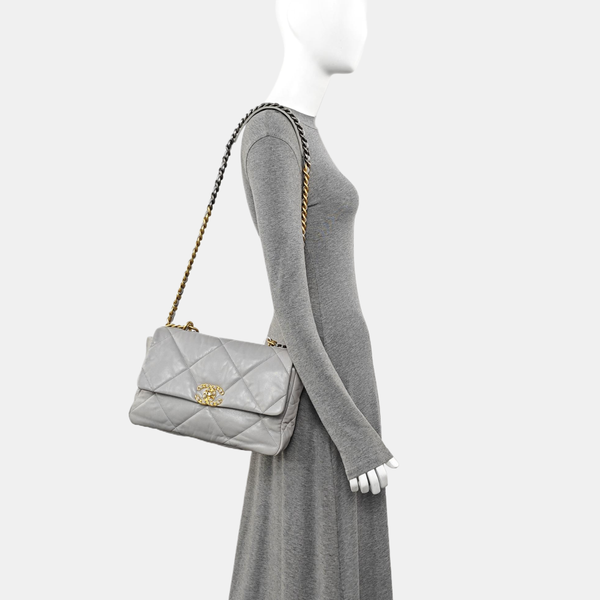 CHANEL 19 Large Quilted Lambskin Gray