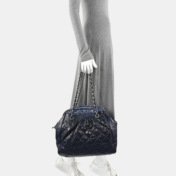 Quilted Calfskin Tote Bag Blue