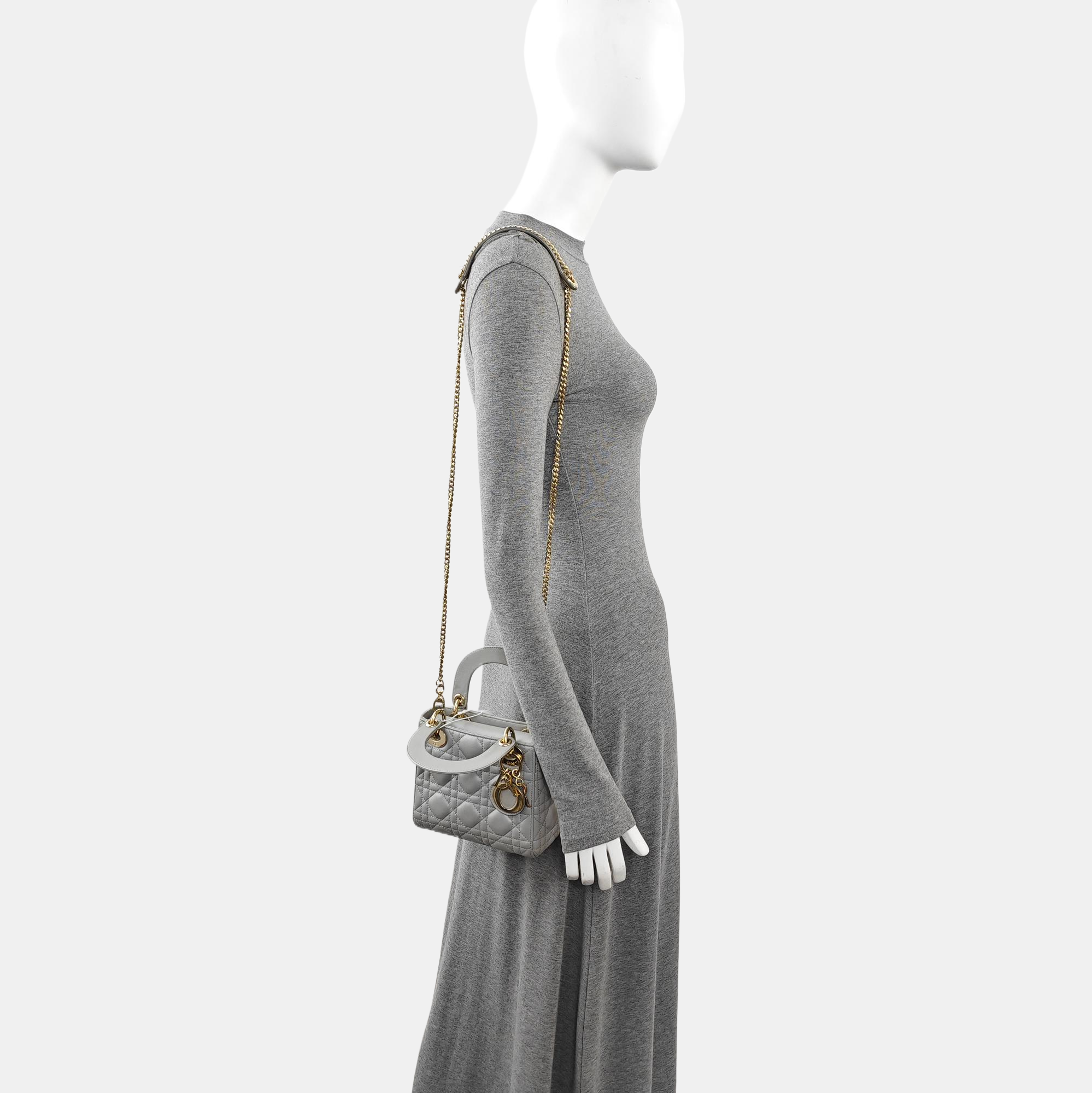 Lady Dior Mini Cannage Lambskin Gray