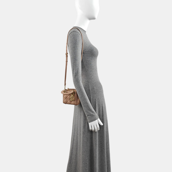 Authenticated pre-owned  Lady Dior Super Mini Quilted Lambskin Beige - Tote Bag at Looply