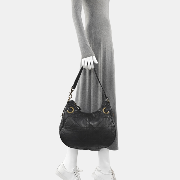 Cannage Lambskin Shoulder Bag Black