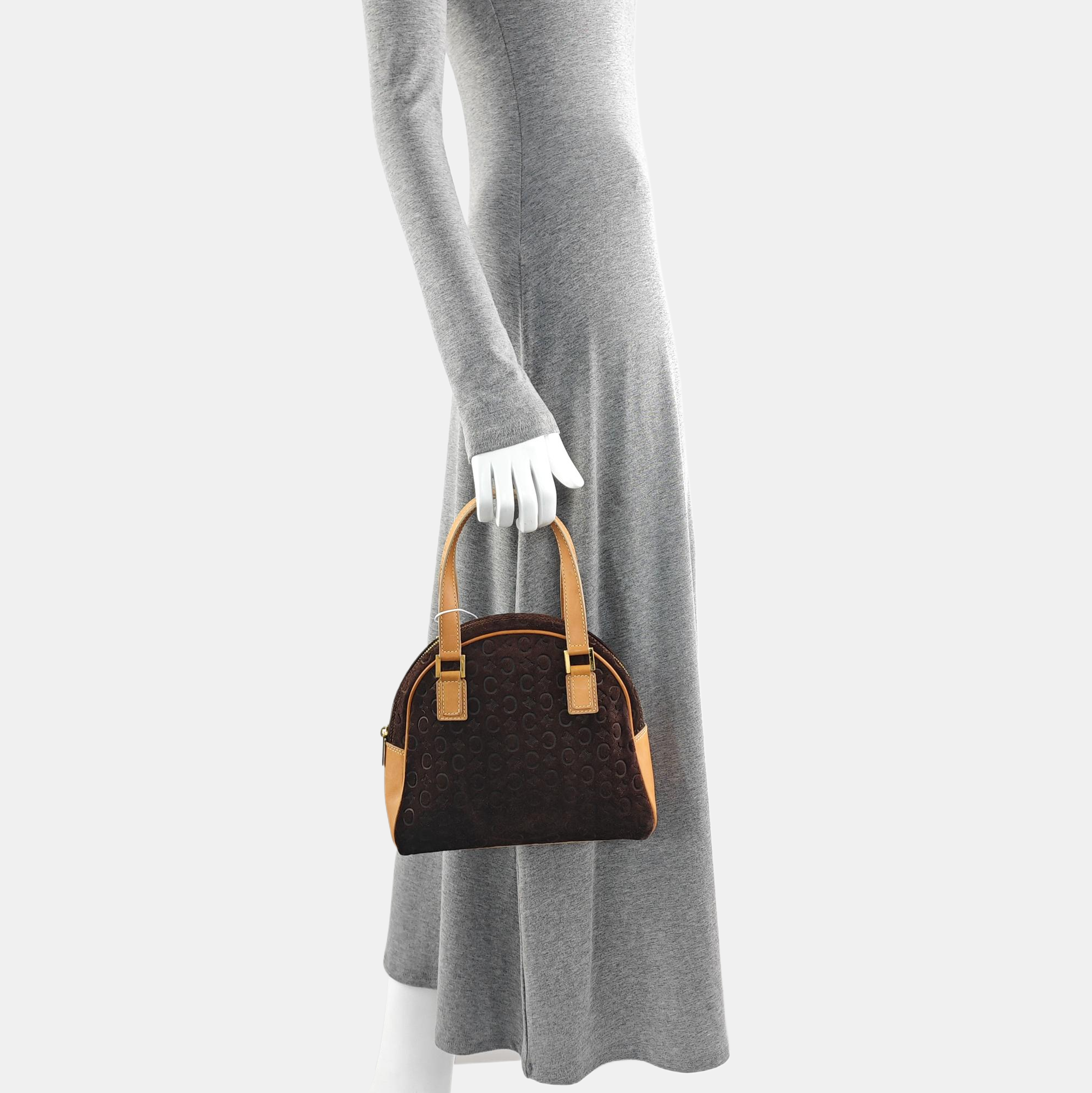 Suede Top Handle Bag Brown