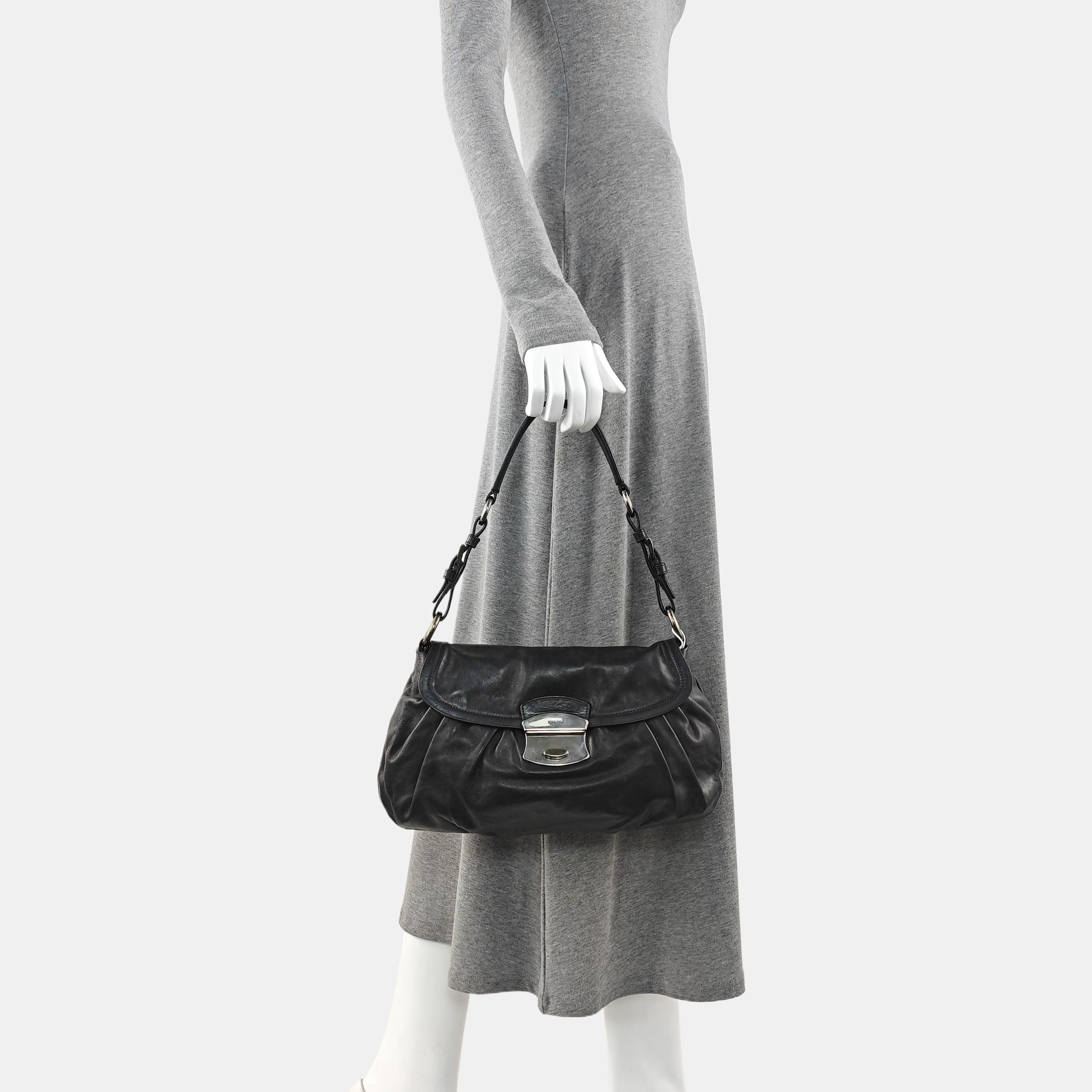 Leather Top Handle Bag Black