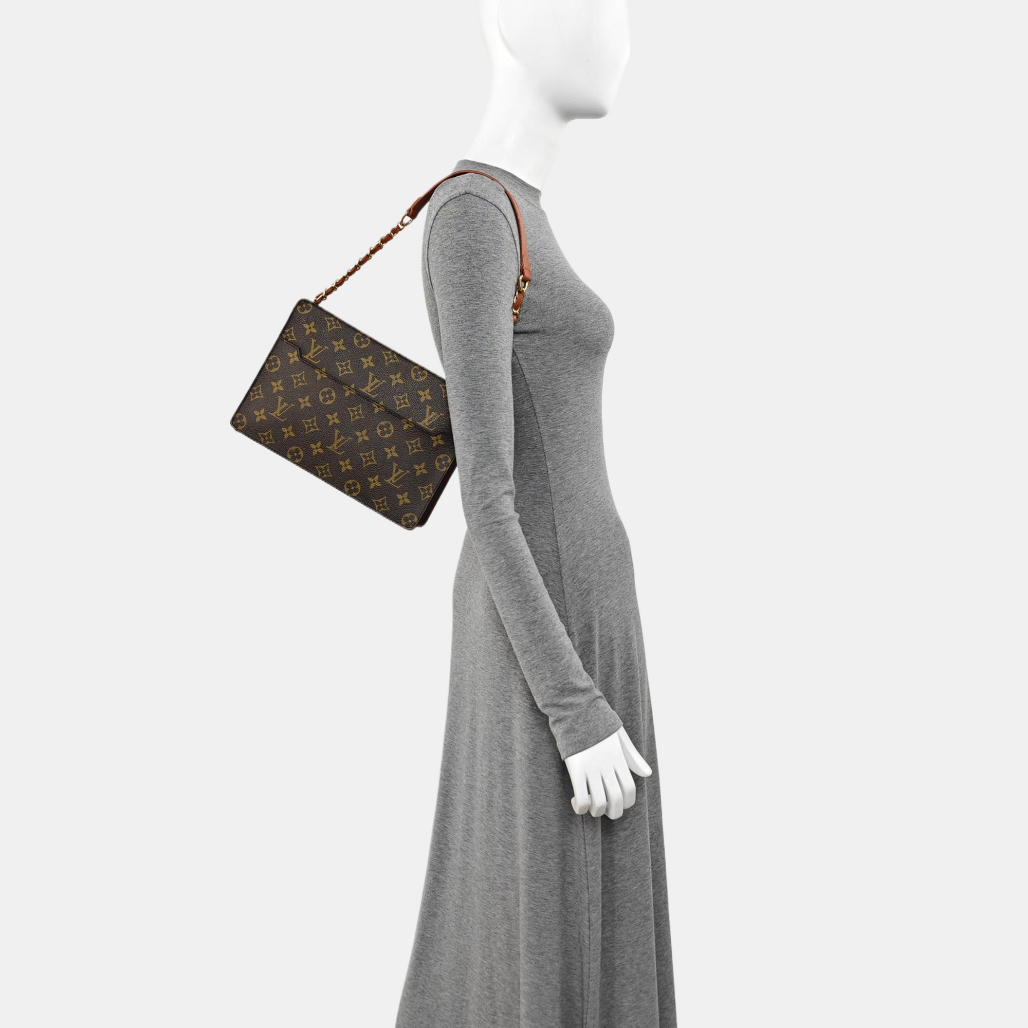 Monogram Coated Canvas Clutch Brown