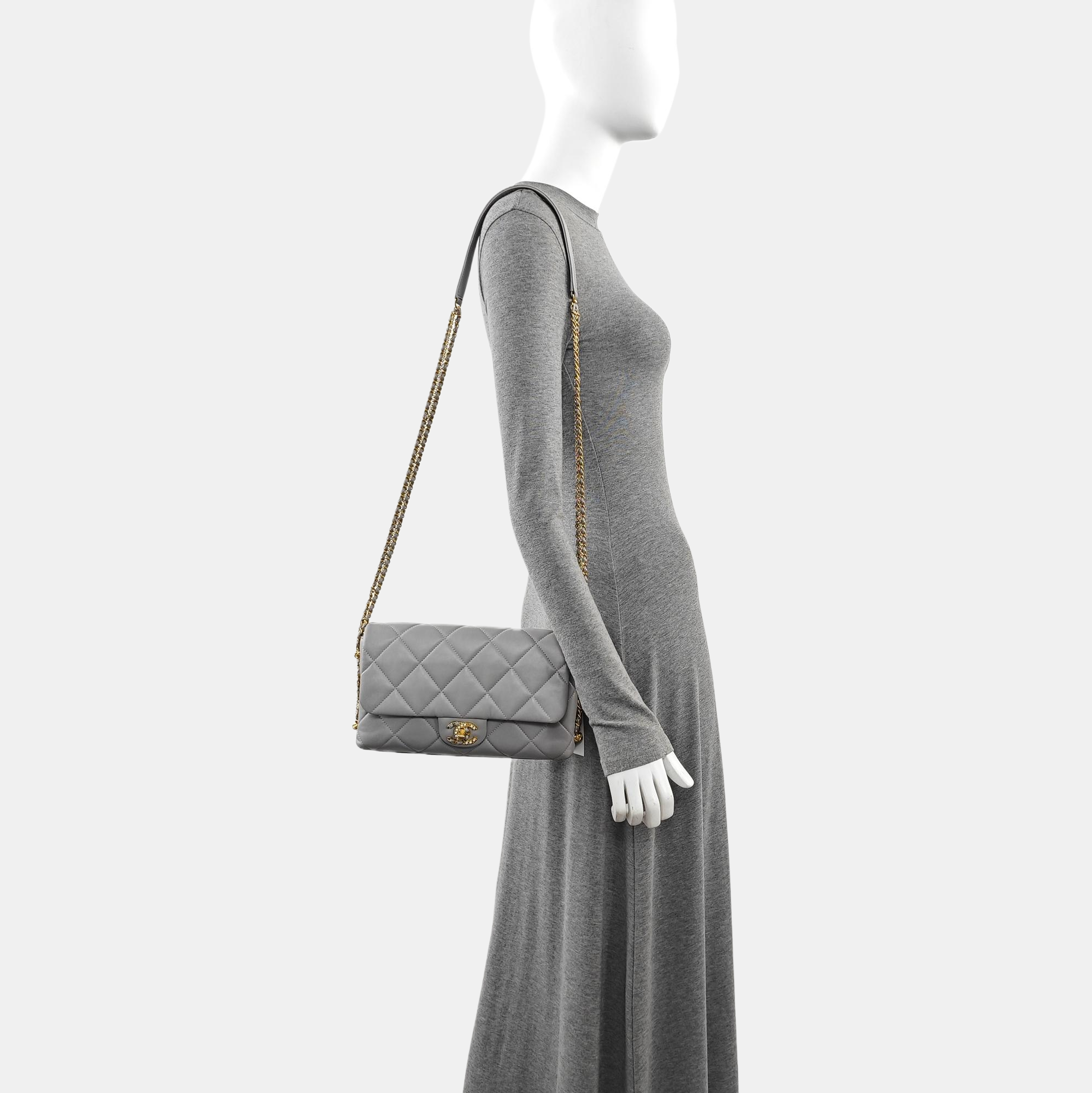 CLASSIC FLAP Small Quilted Lambskin Gray
