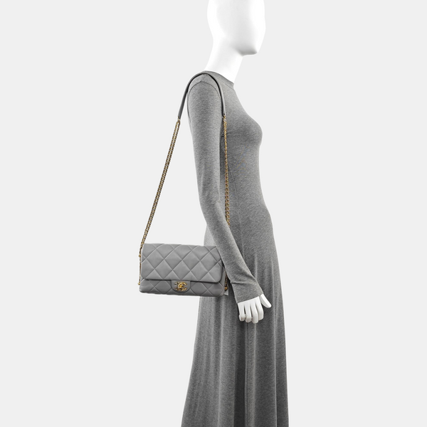 CLASSIC FLAP Small Quilted Lambskin Gray