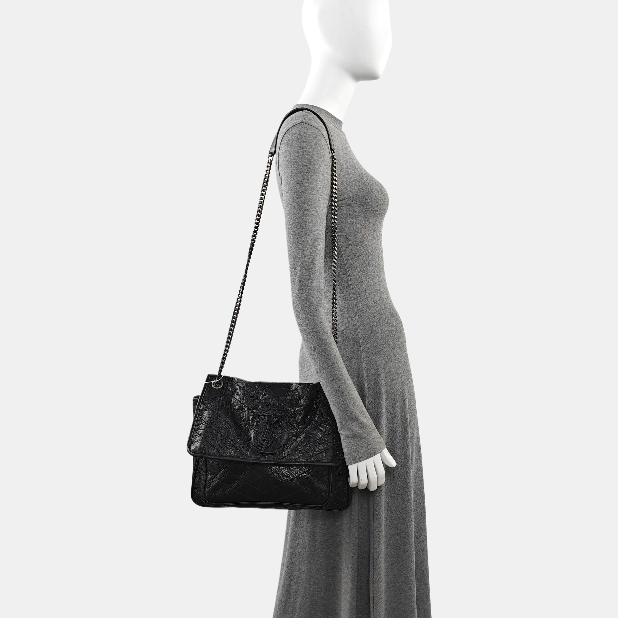 NIKI Large Chevron Calfskin Black