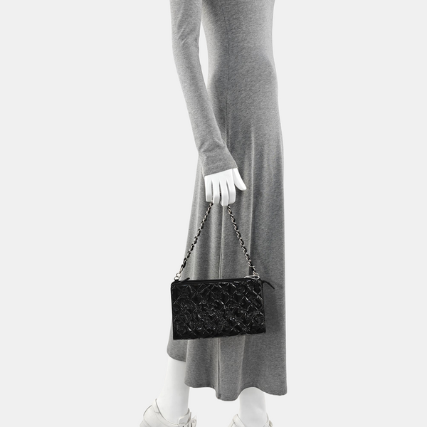 Quilted Patent Leather Tote Bag Black