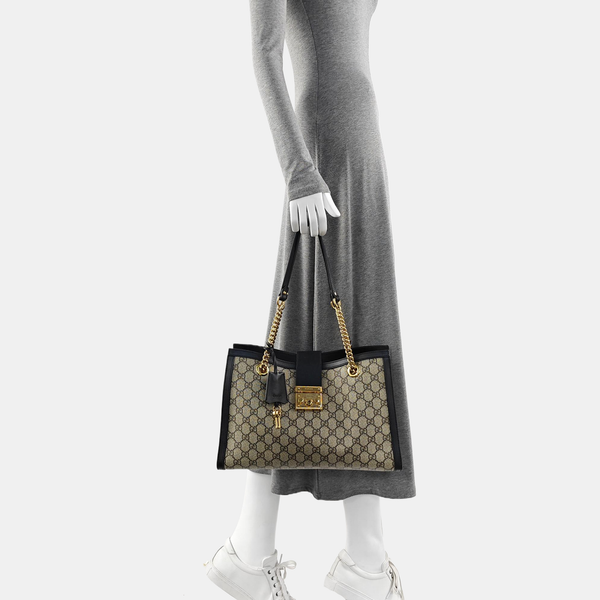 Padlock Medium Monogram Coated Canvas Beige