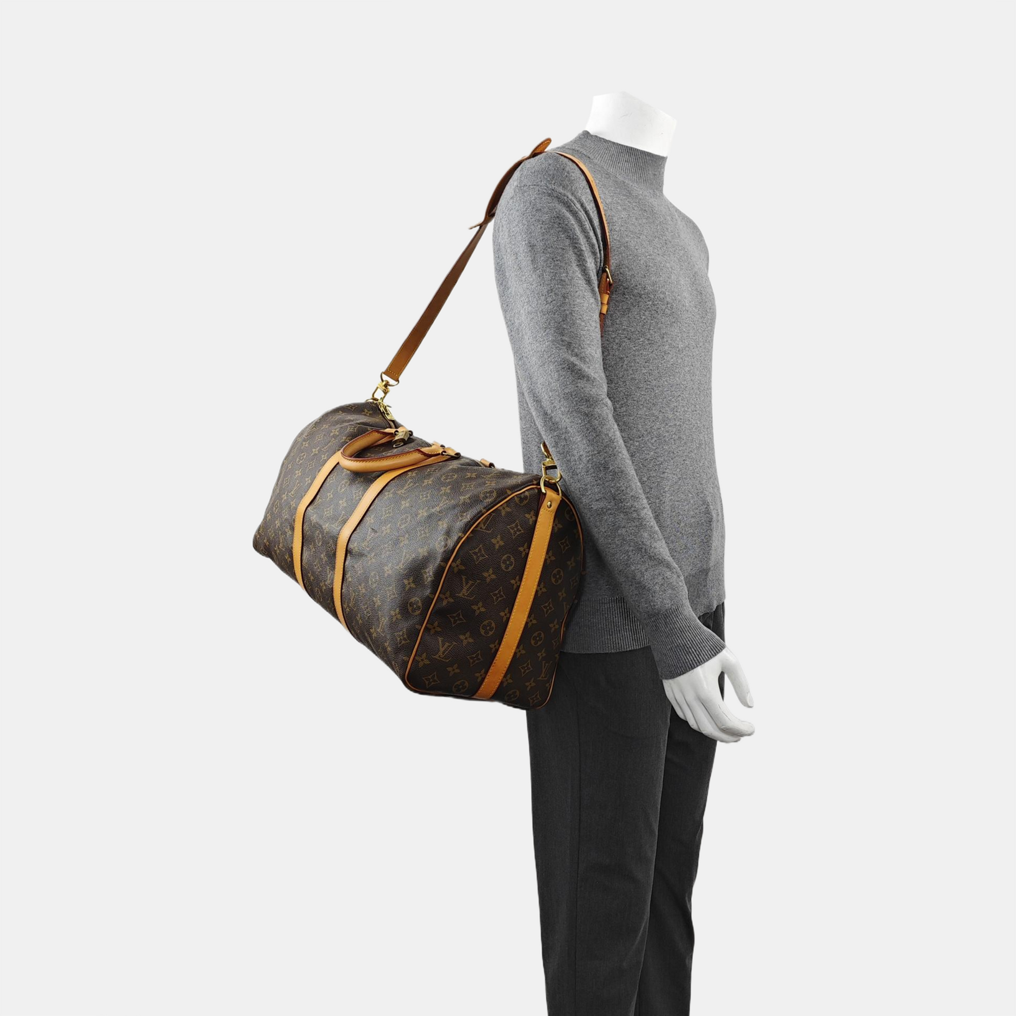 KEEPALL 50 Monogram Coated Canvas Brown
