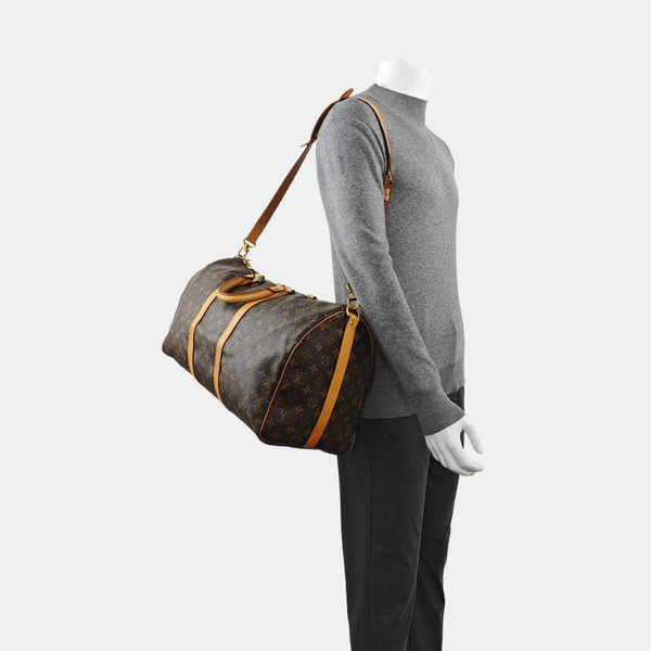 KEEPALL 50 Monogram Coated Canvas Brown
