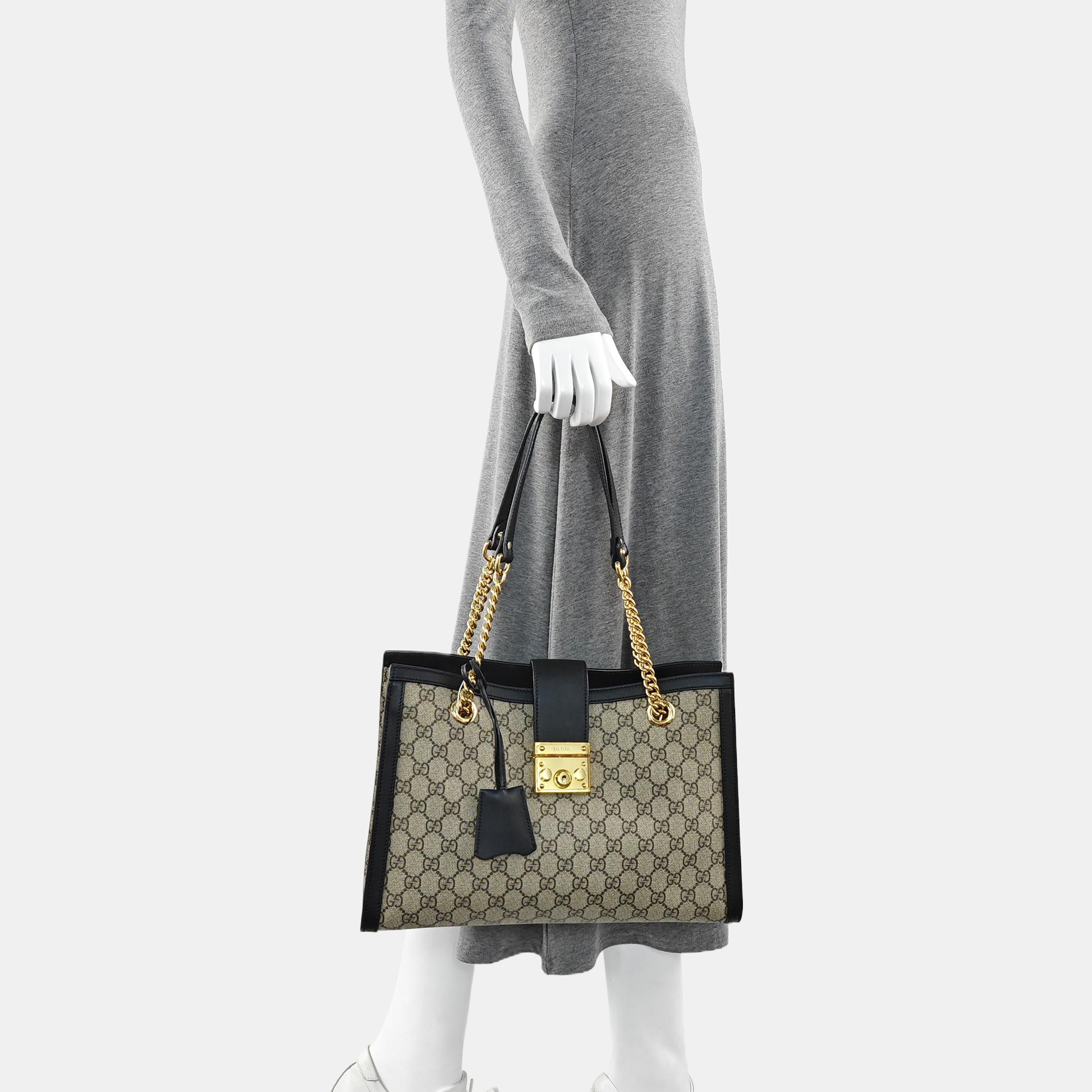 Padlock Medium Monogram Coated Canvas Beige
