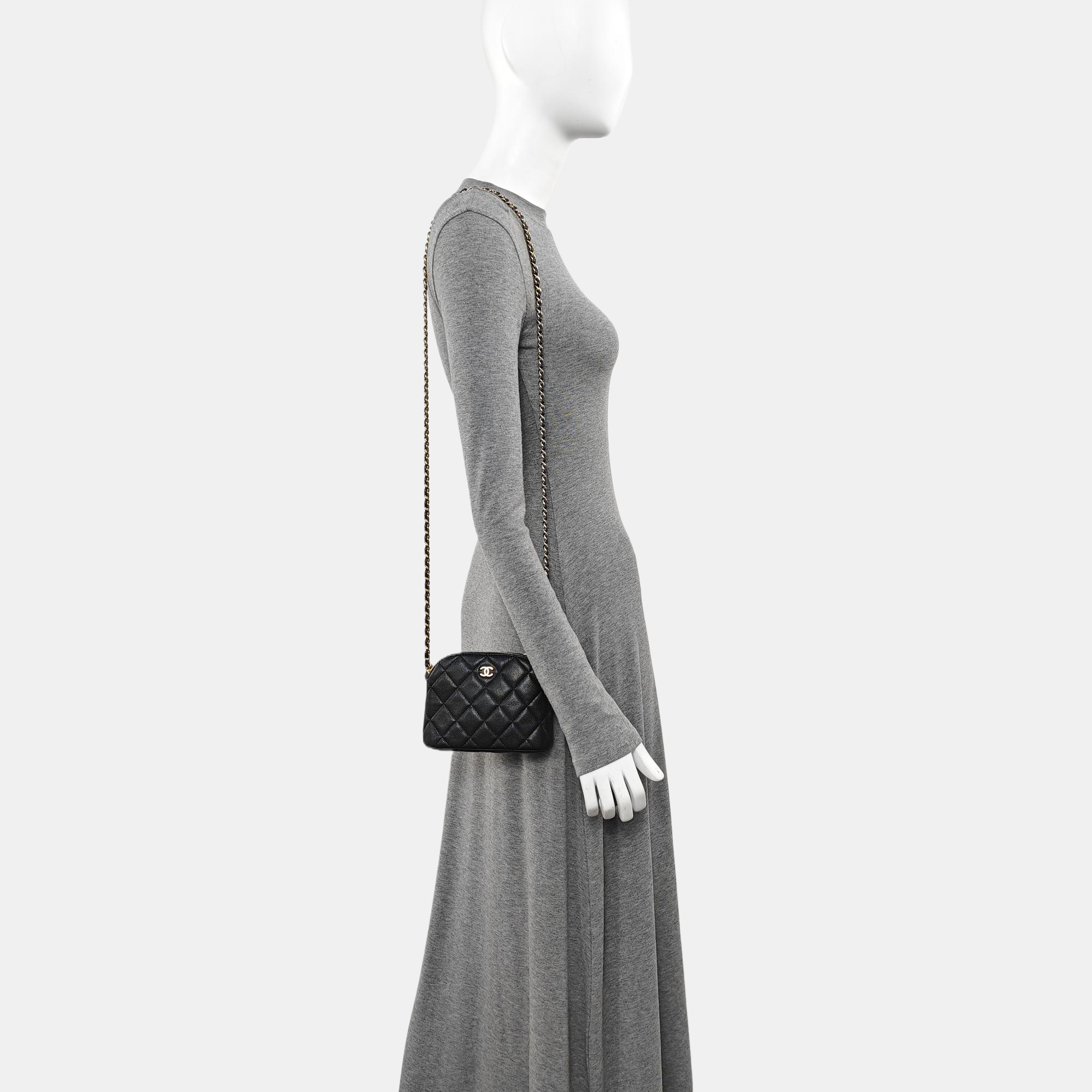 Quilted Grained Calfskin Shoulder Bag Black