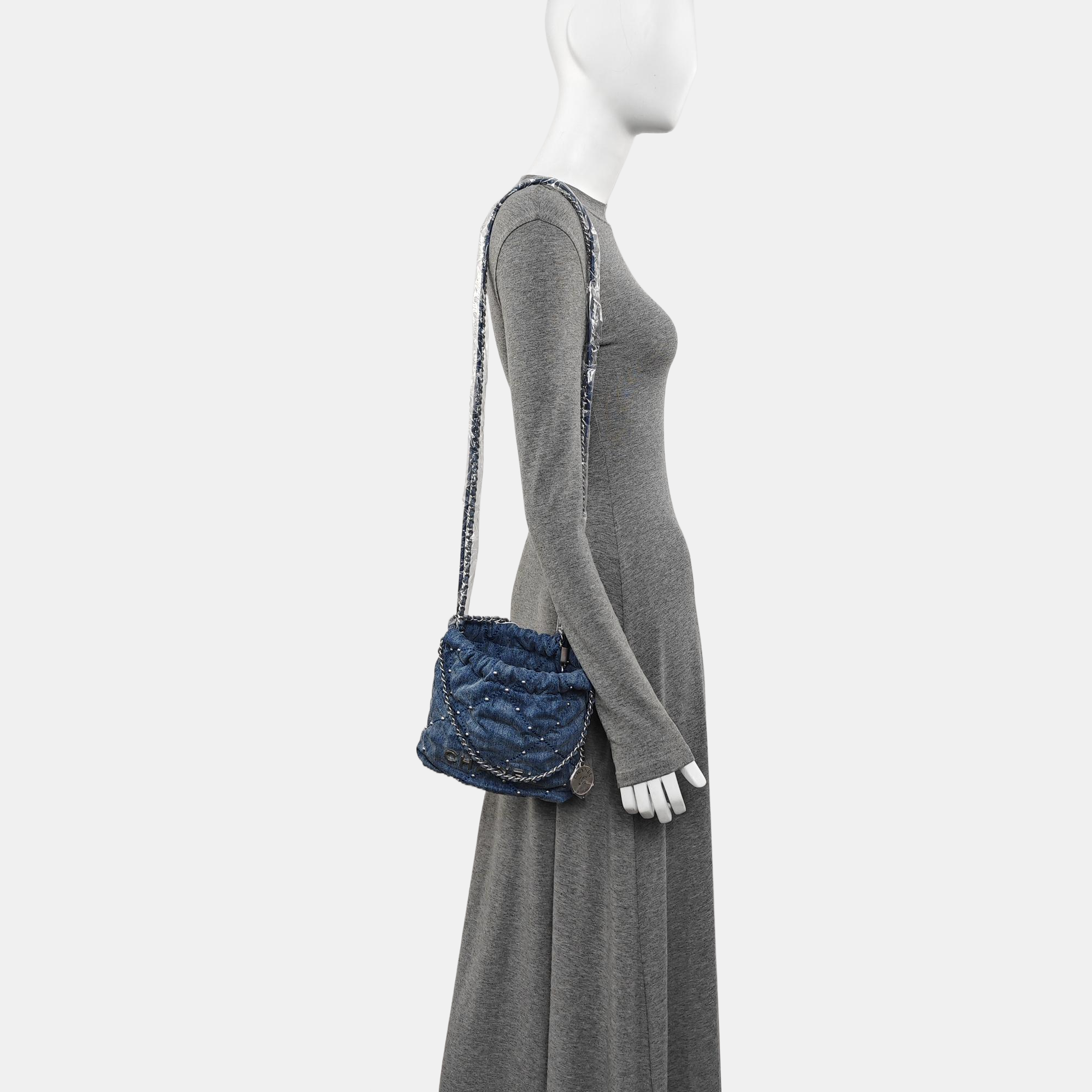 CHANEL 22 Mini Quilted Denim Blue