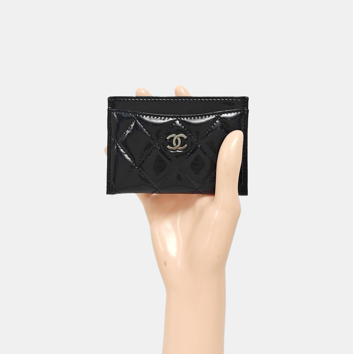 Quilted Patent Leather Card Holder Black