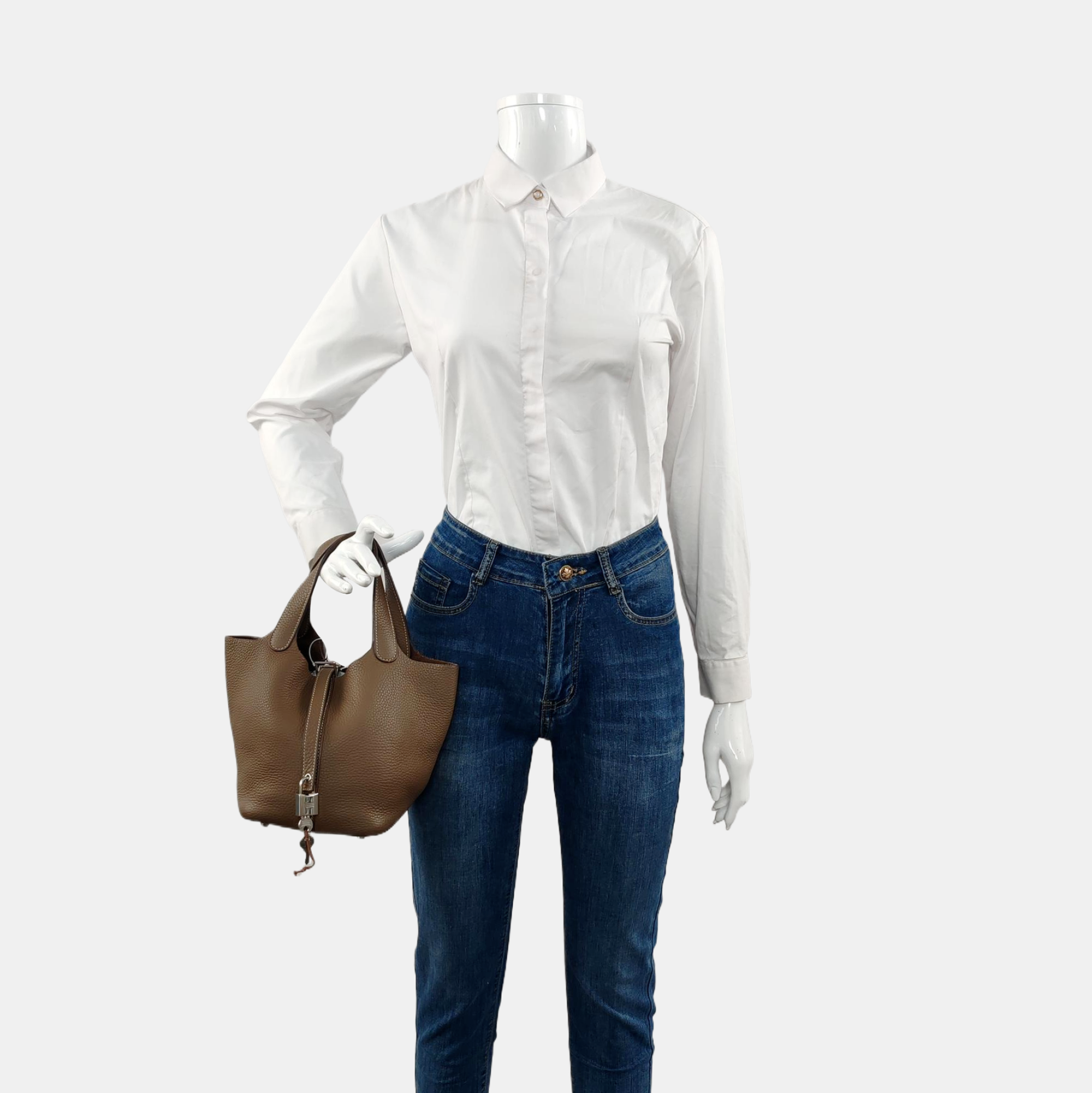 Authenticated pre-owned  Picotin Lock 18 Clemence Gray - Bucket Bag at Looply