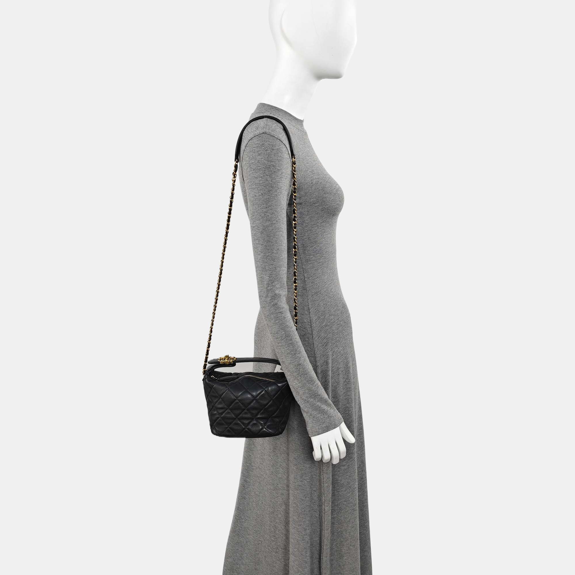 Quilted Lambskin Shoulder Bag Black