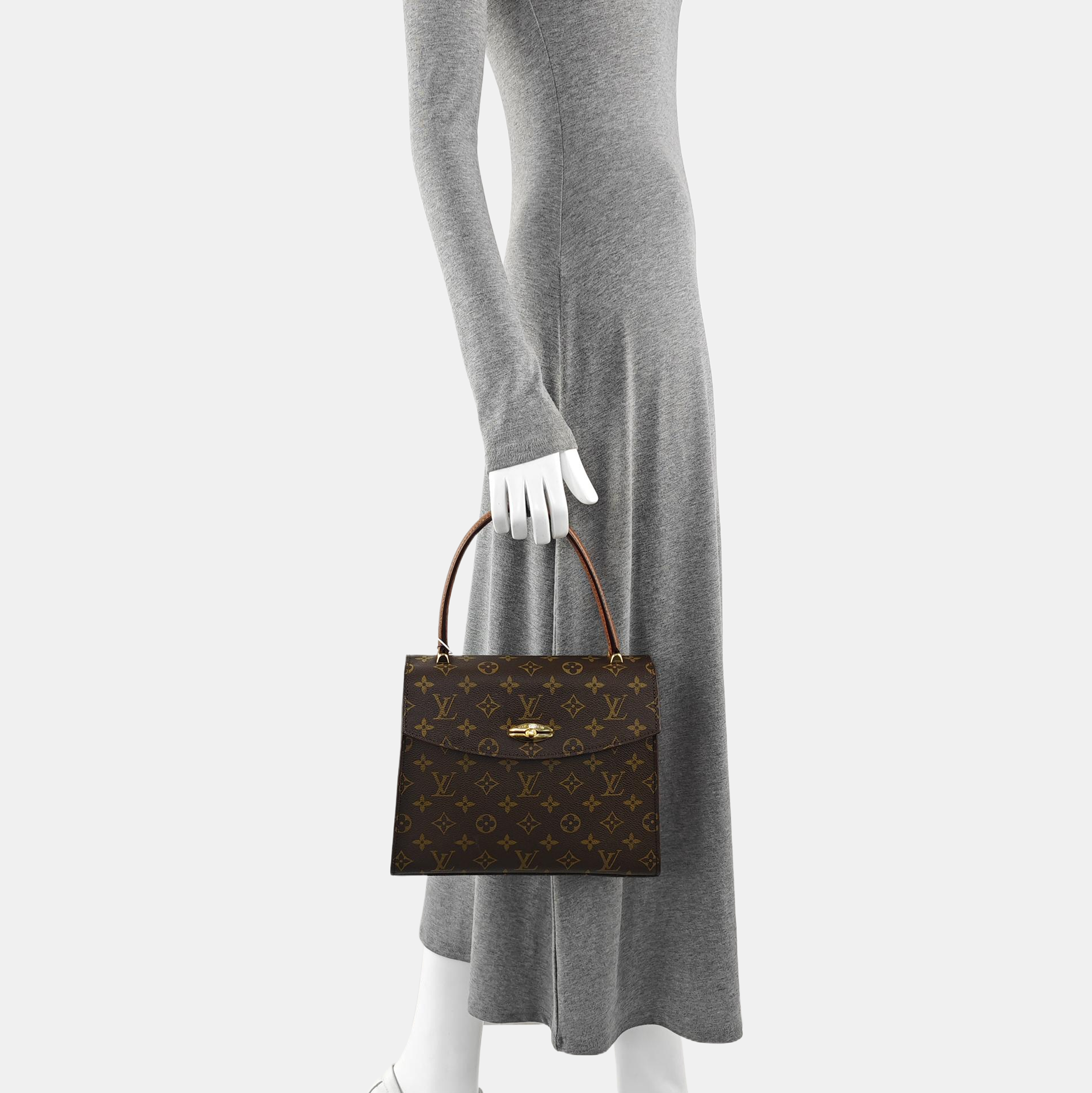 Coated Canvas Top Handle Bag Brown