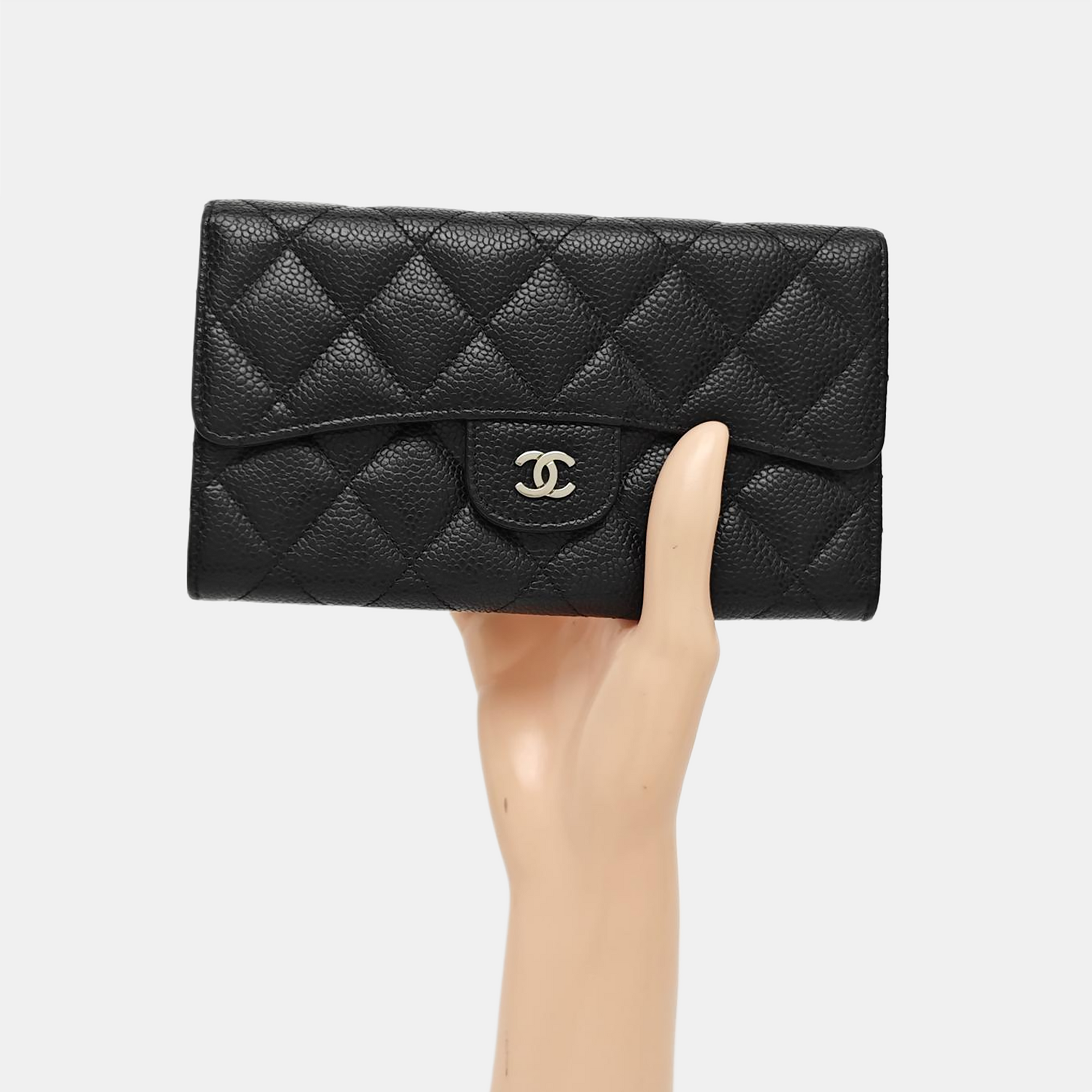 CLASSIC FLAP Mini Quilted Grained Calfskin Black Wallet