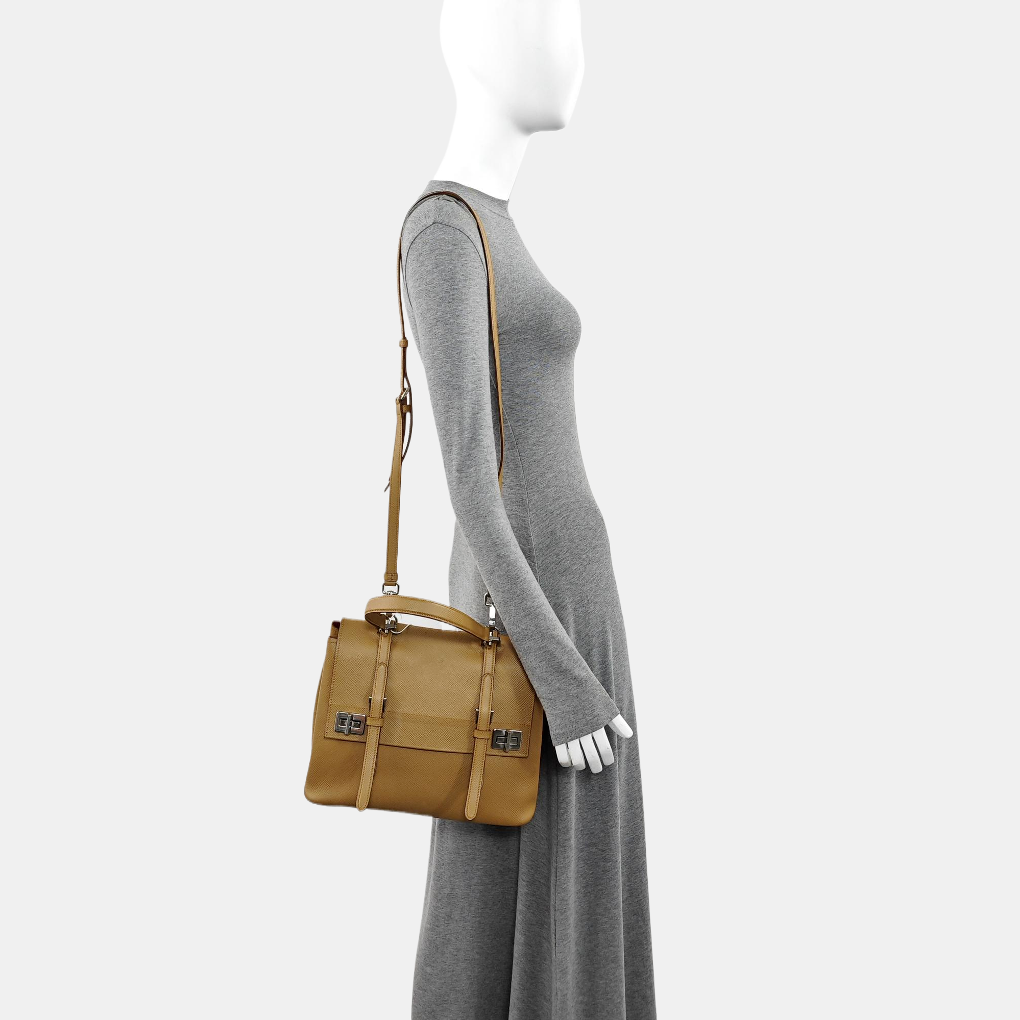 Saffiano Calfskin Shoulder Bag Brown