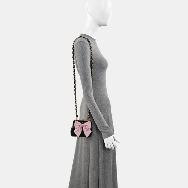 Quilted Patent Leather Shoulder Bag Black
