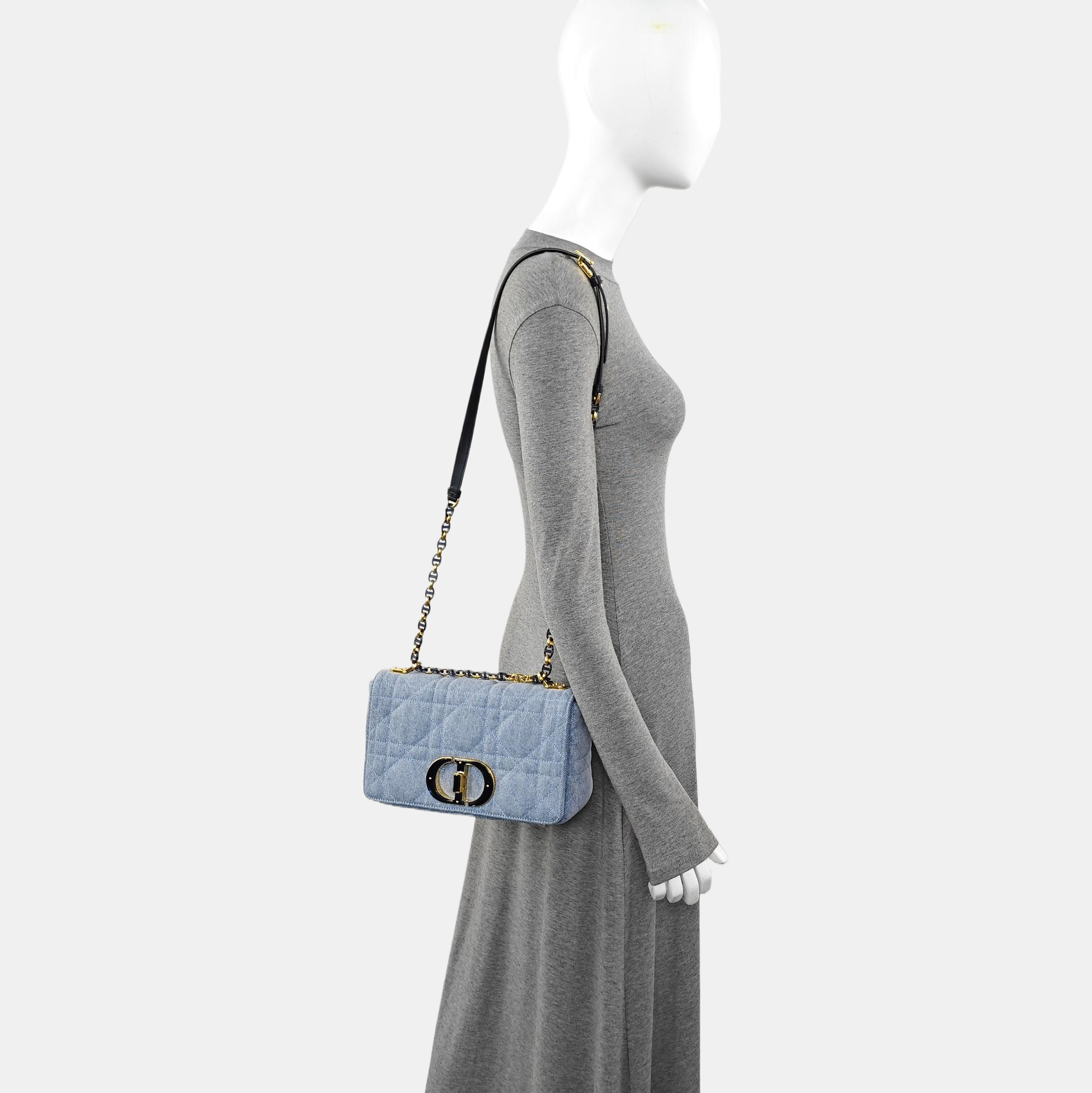 Dior Caro Medium Quilted Denim Blue