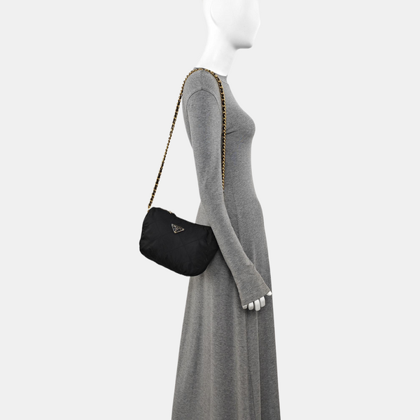 Quilted Nylon Shoulder Bag Black