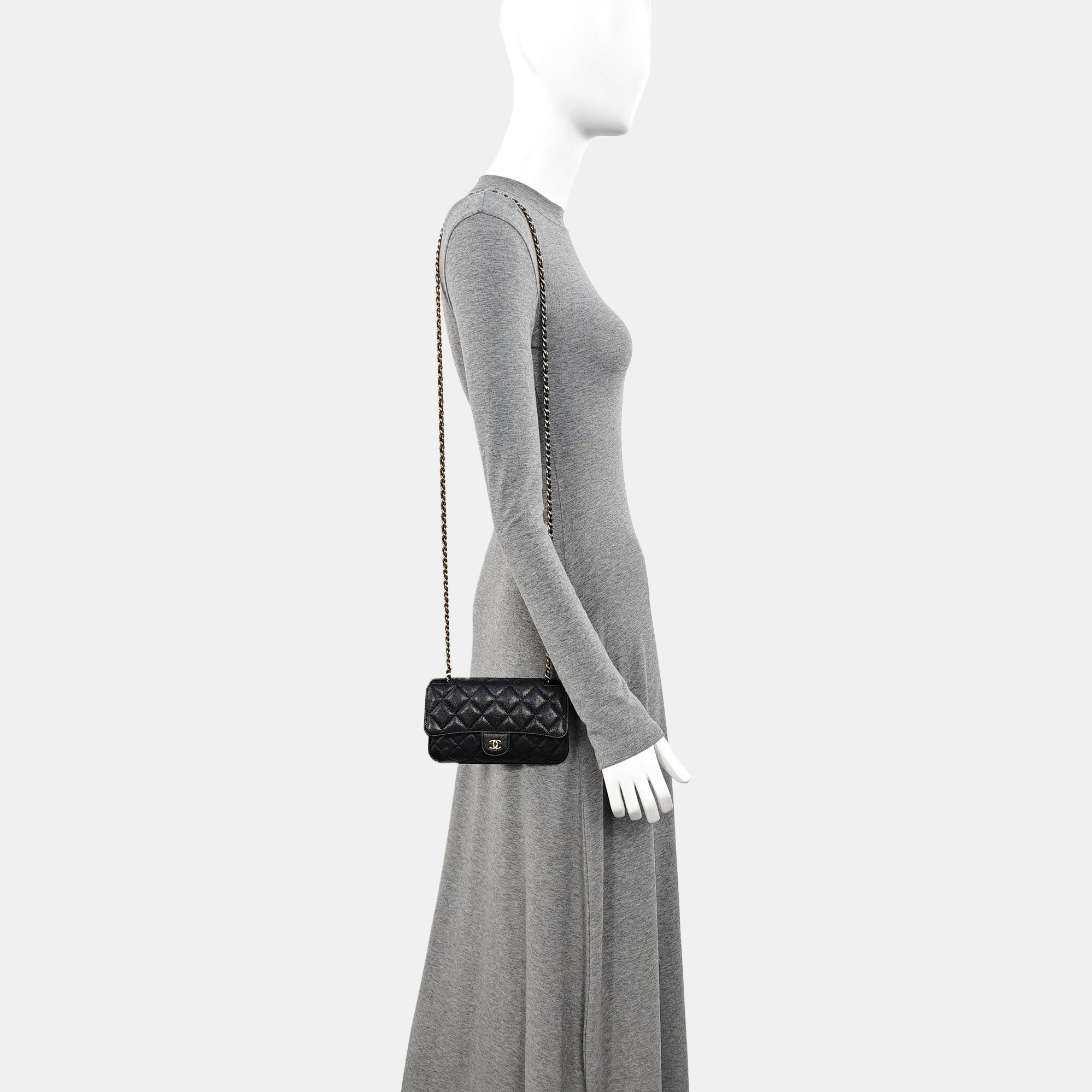 Quilted Grained Calfskin Shoulder Bag Black