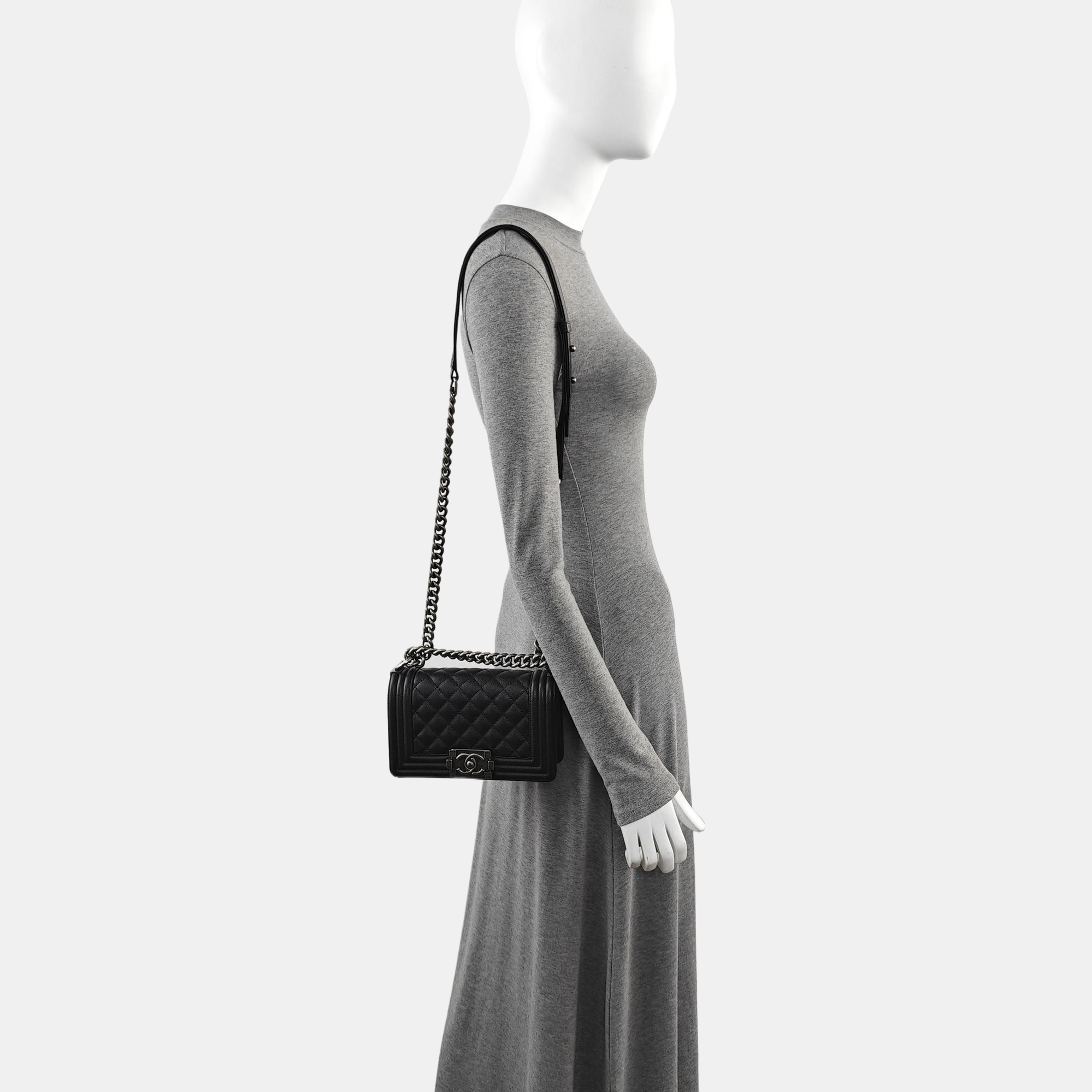 Authenticated pre-owned  BOY CHANEL Small Quilted Grained Calfskin Black - Shoulder Bag at Looply