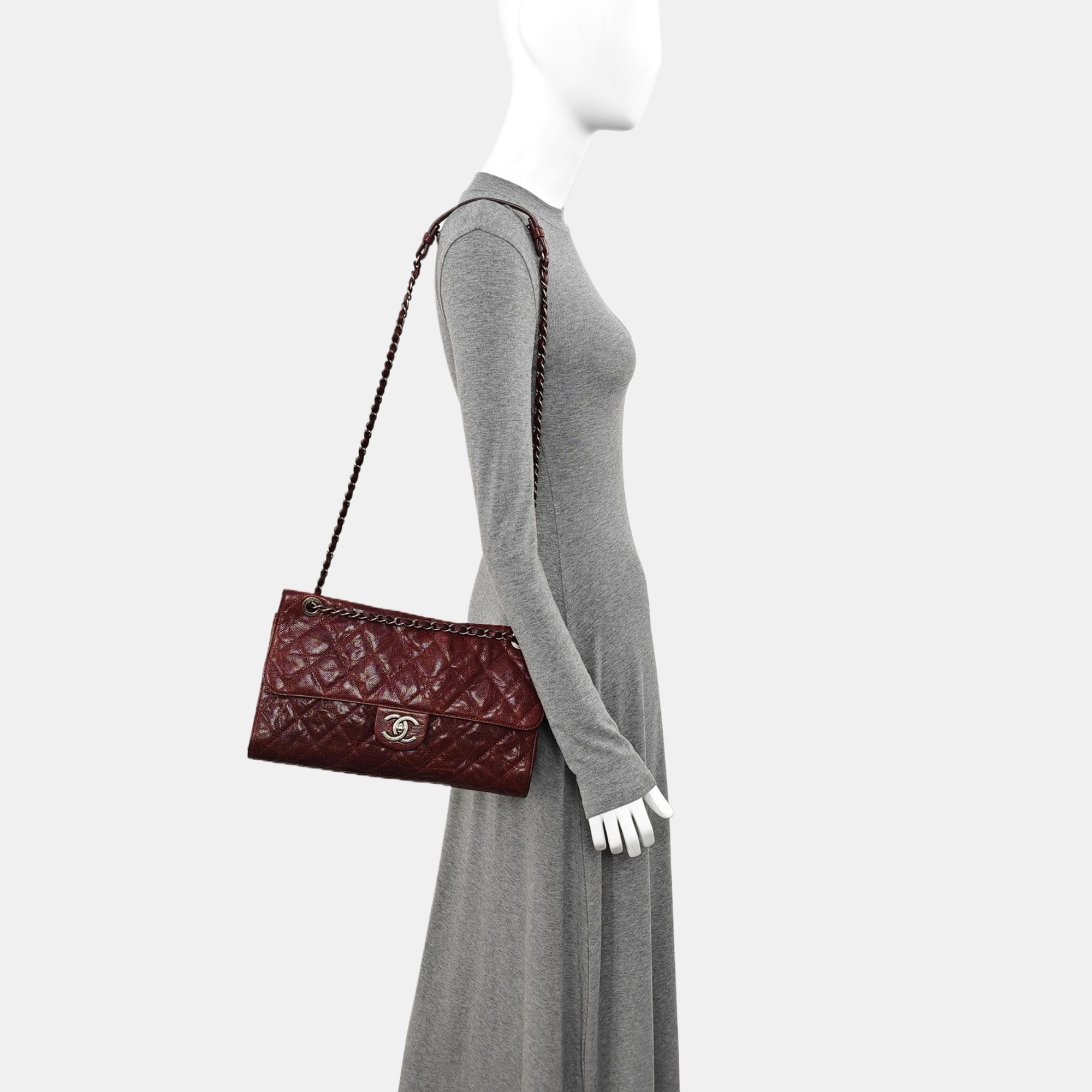 Quilted Grained Calfskin Shoulder Bag Red